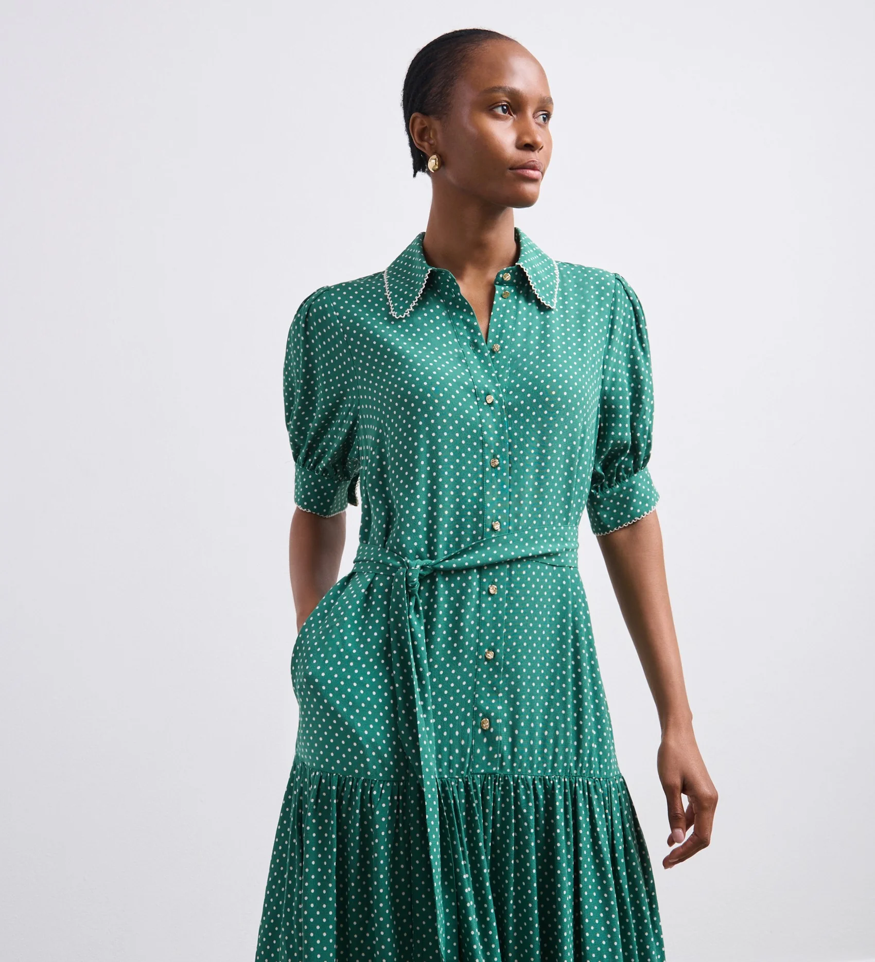 Michelle Green Polka Dot Midi Shirt Dress - Image 4