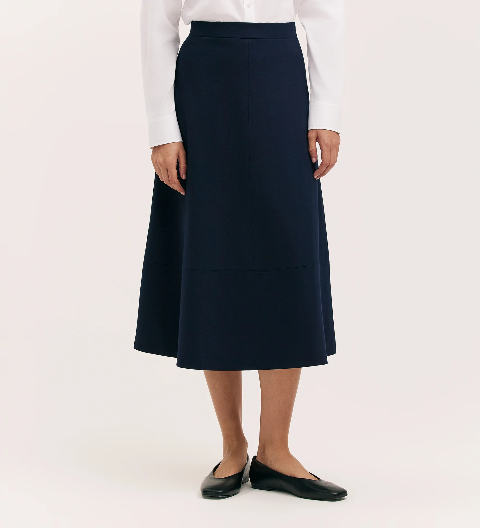 Mikia Navy Ponte Jersey Midi Skirt - Image 2
