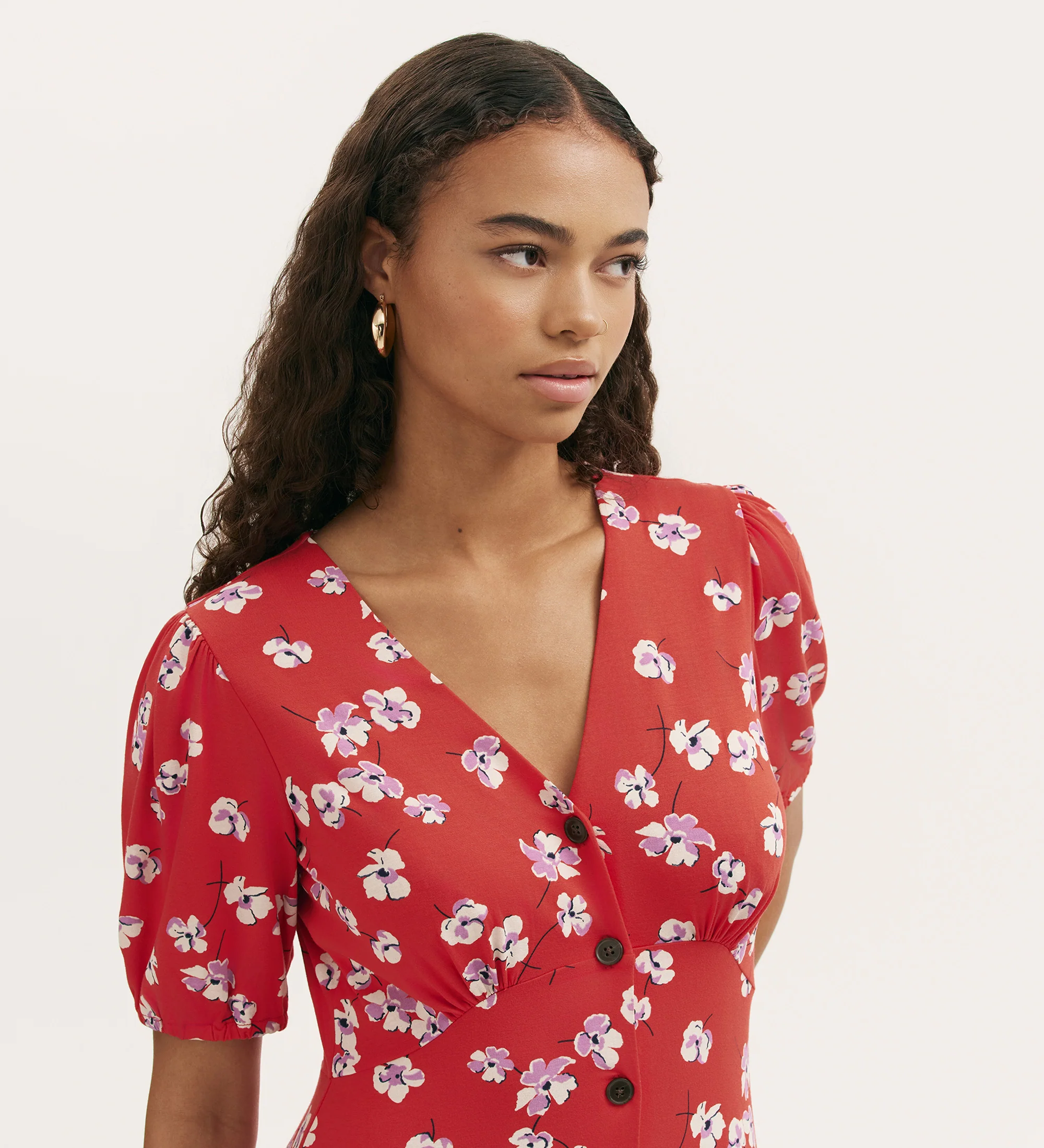 Milena Red Poppies Jersey Midi Dress - Image 3