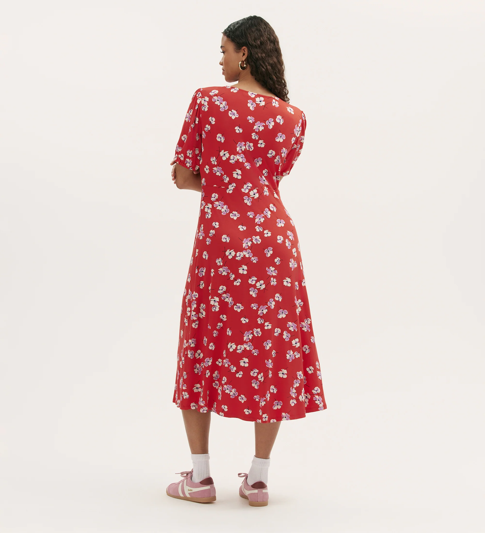 Milena Red Poppies Jersey Midi Dress - Image 4