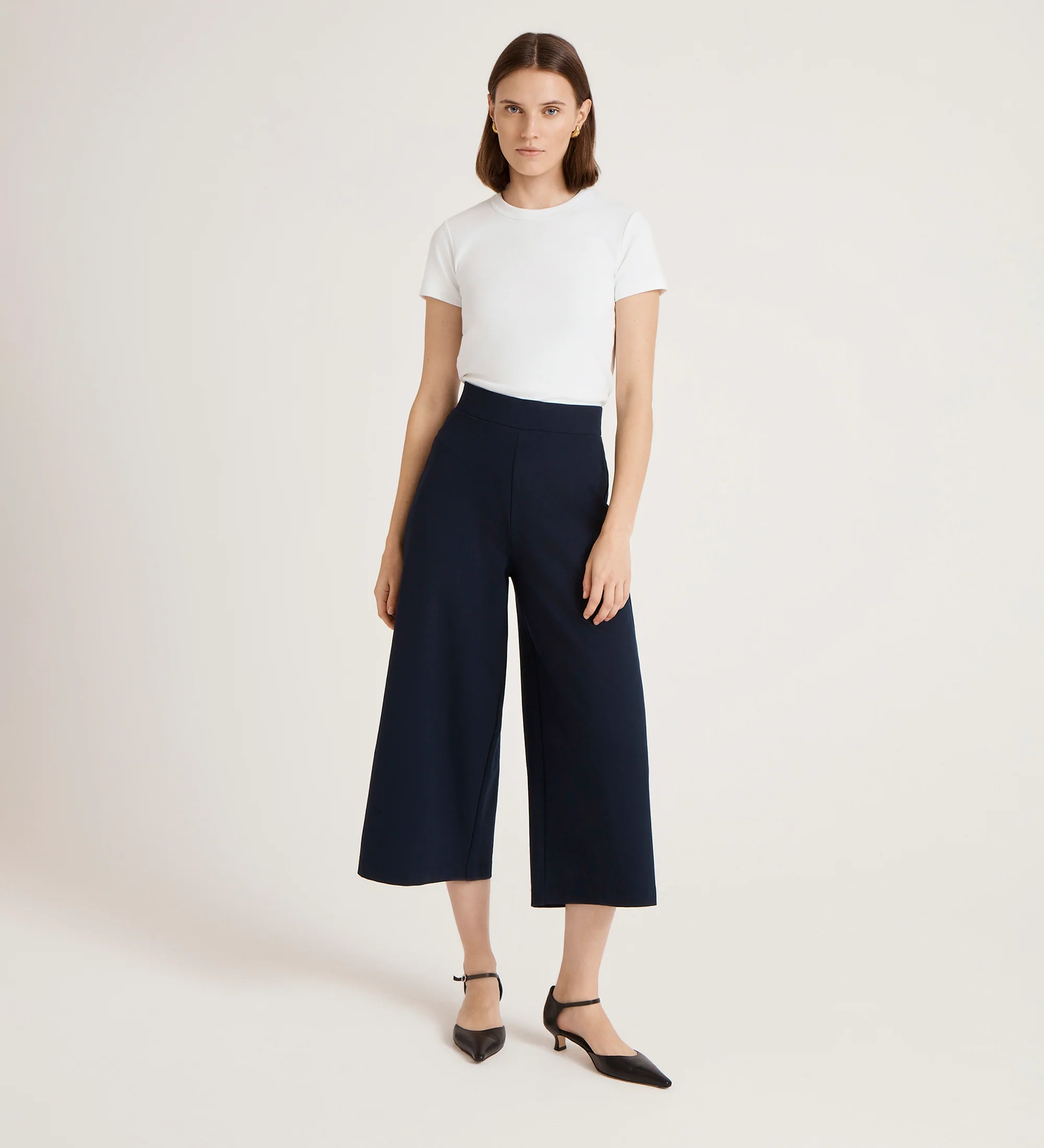 Miribel Navy Ponte Jersey Wide Leg Trousers - Image 4