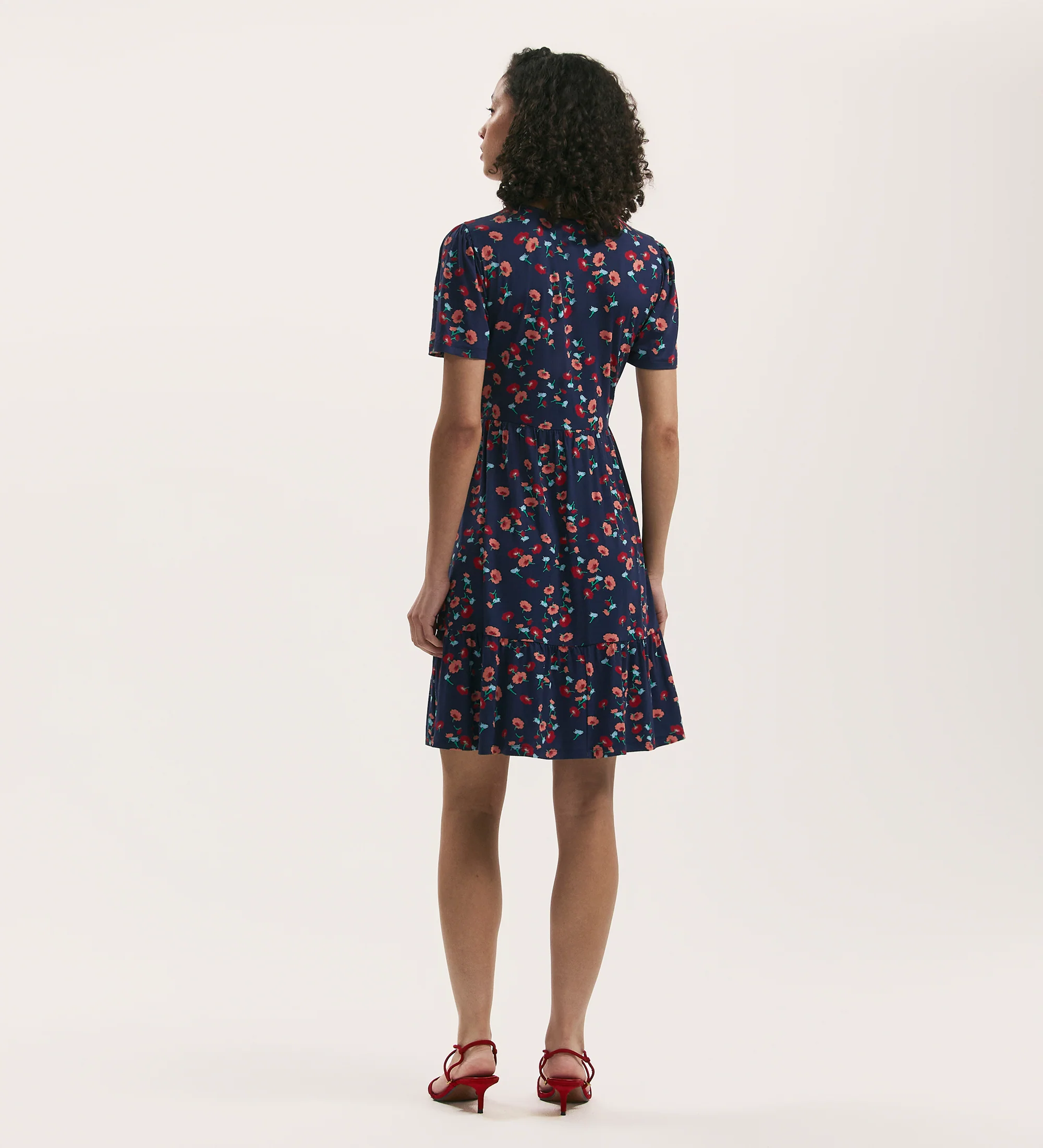 Misha Navy Flower Jersey Short Tiered Dress - Image 4