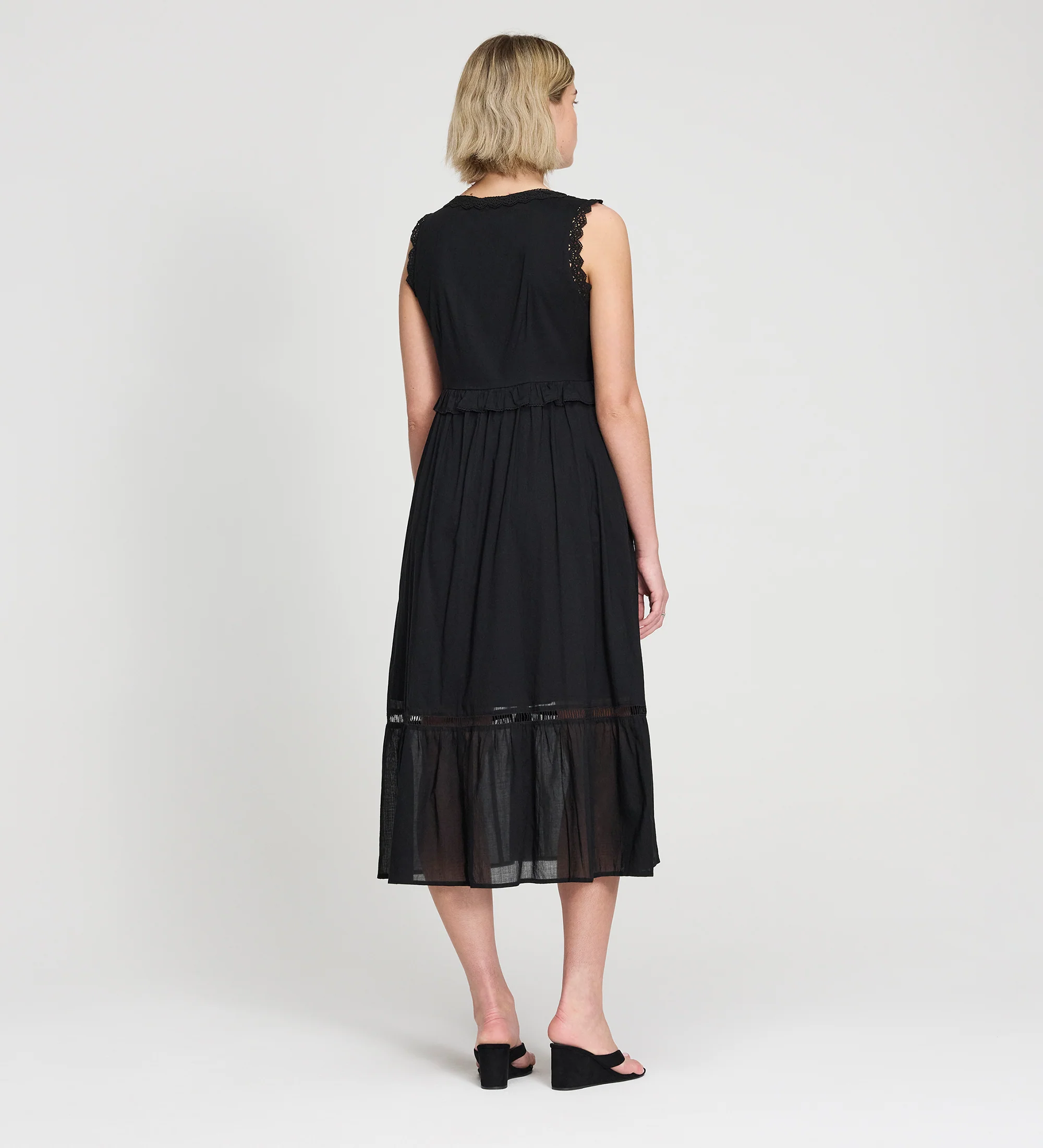 Myriam Black Lace Sleeveless Tiered Cotton Midi Dress - Image 6