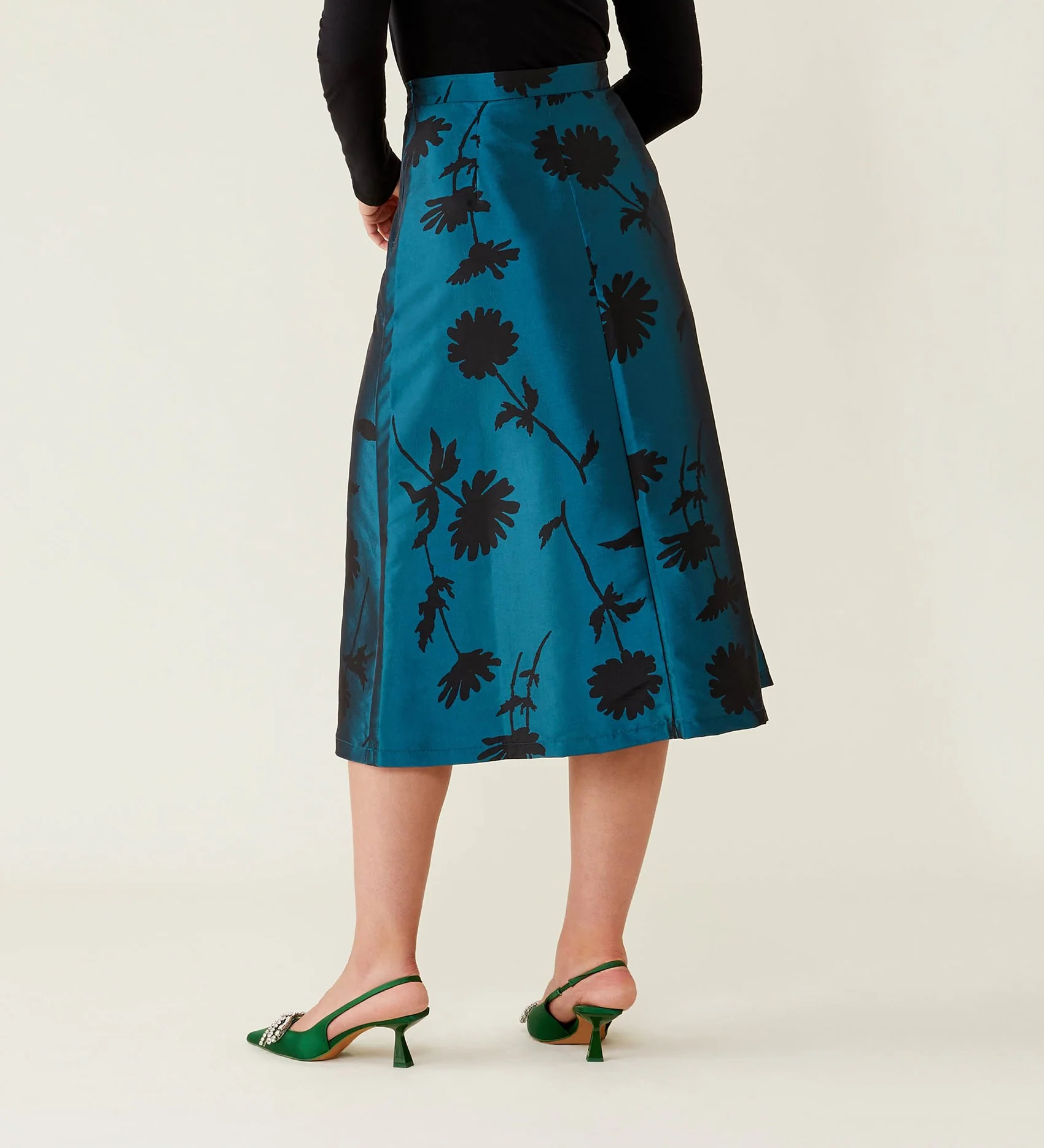 Naia Taffeta Teal Floral Skirt - Image 3