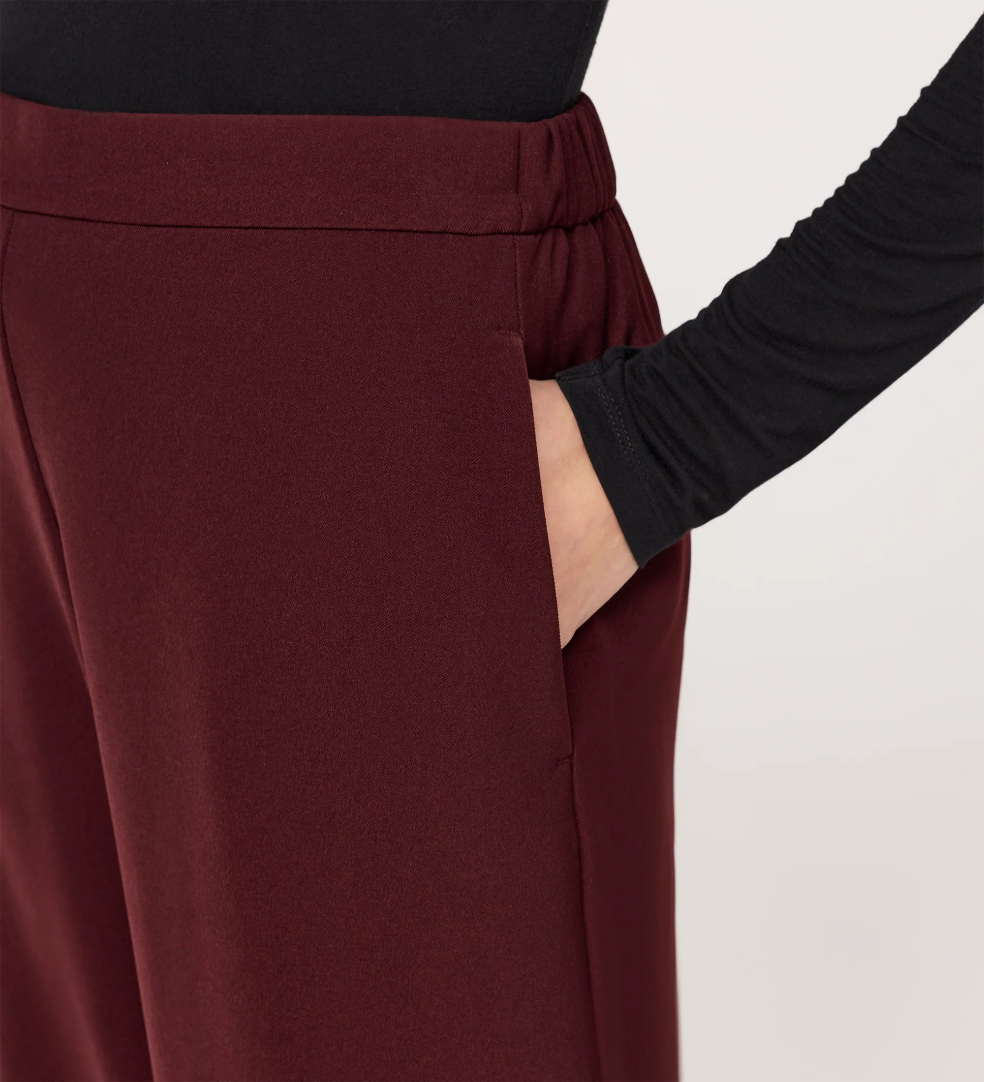 Nat Burgundy Gaberdine Twill Wide Leg Trousers - Image 2