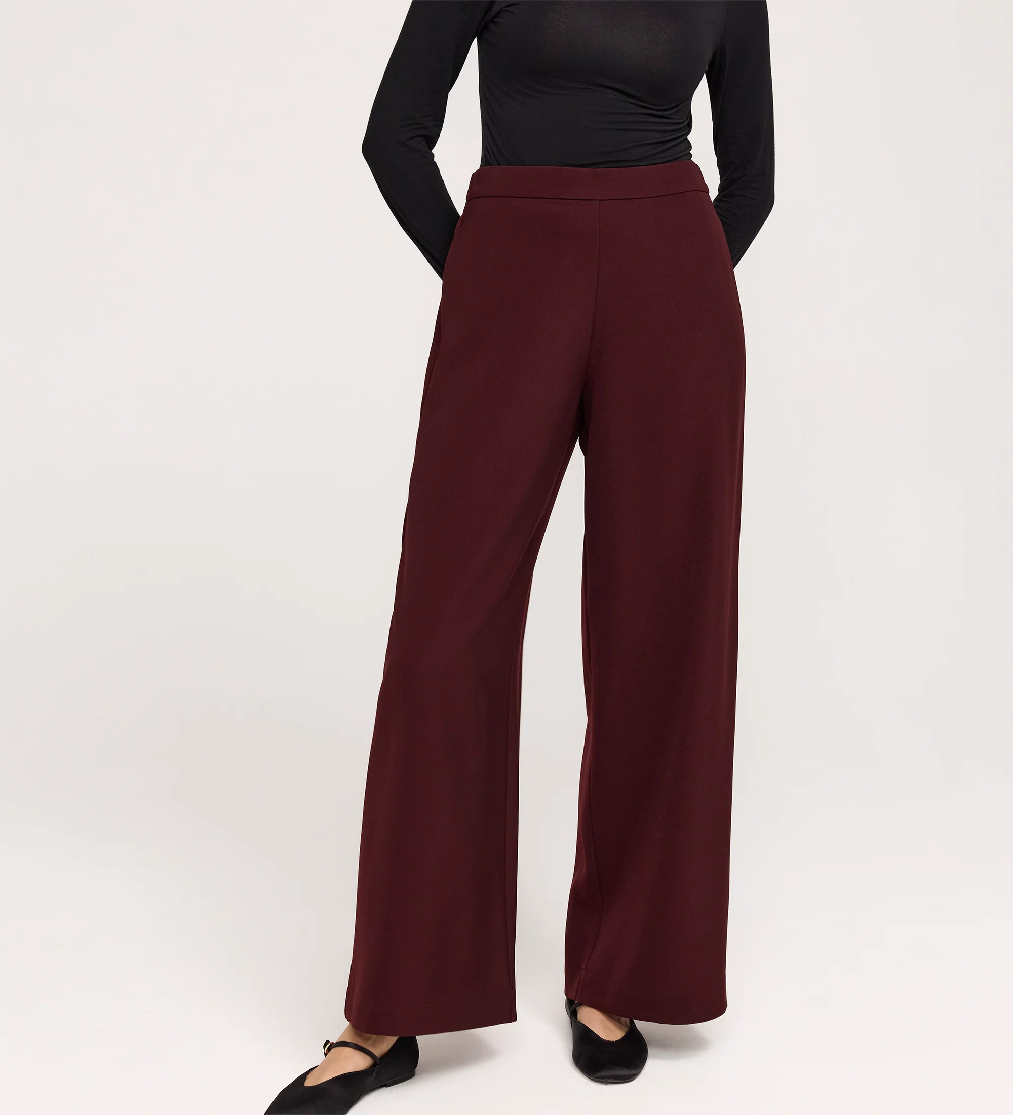 Nat Burgundy Gaberdine Twill Wide Leg Trousers - Image 3