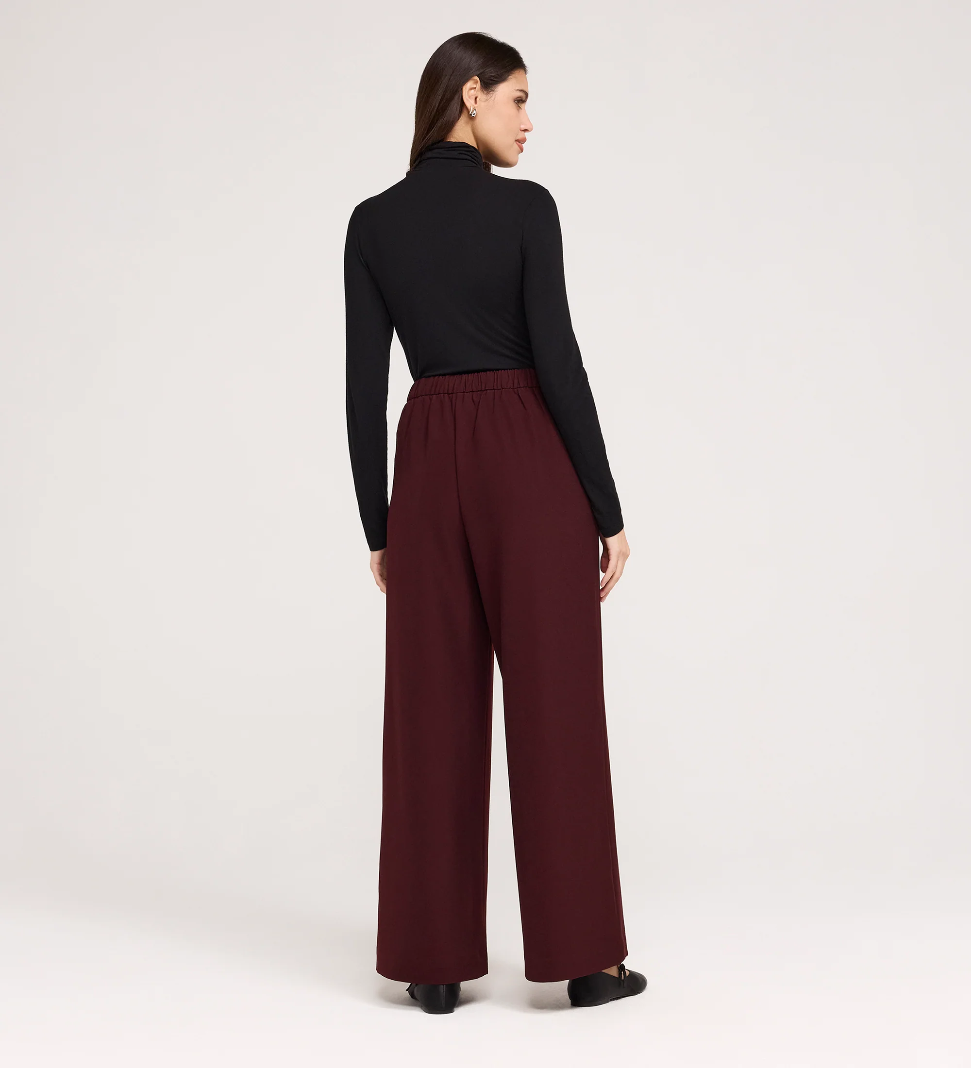 Nat Burgundy Gaberdine Twill Wide Leg Trousers - Image 6