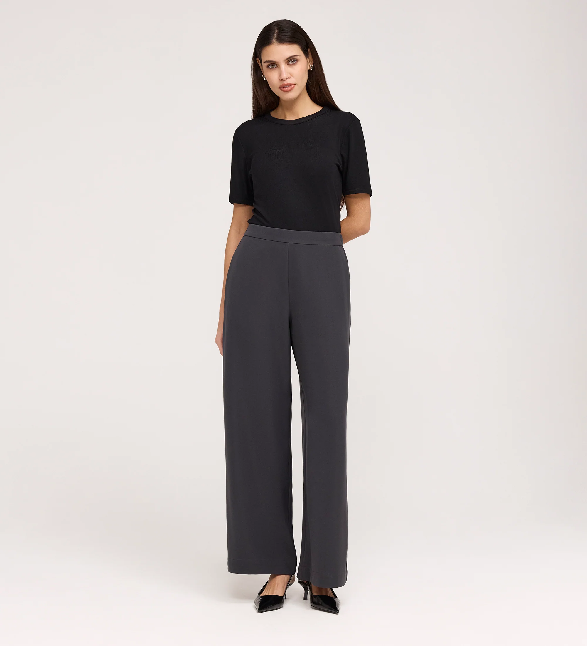 Nat Charcoal Gaberdine Twill Wide Leg Trousers - Image 4