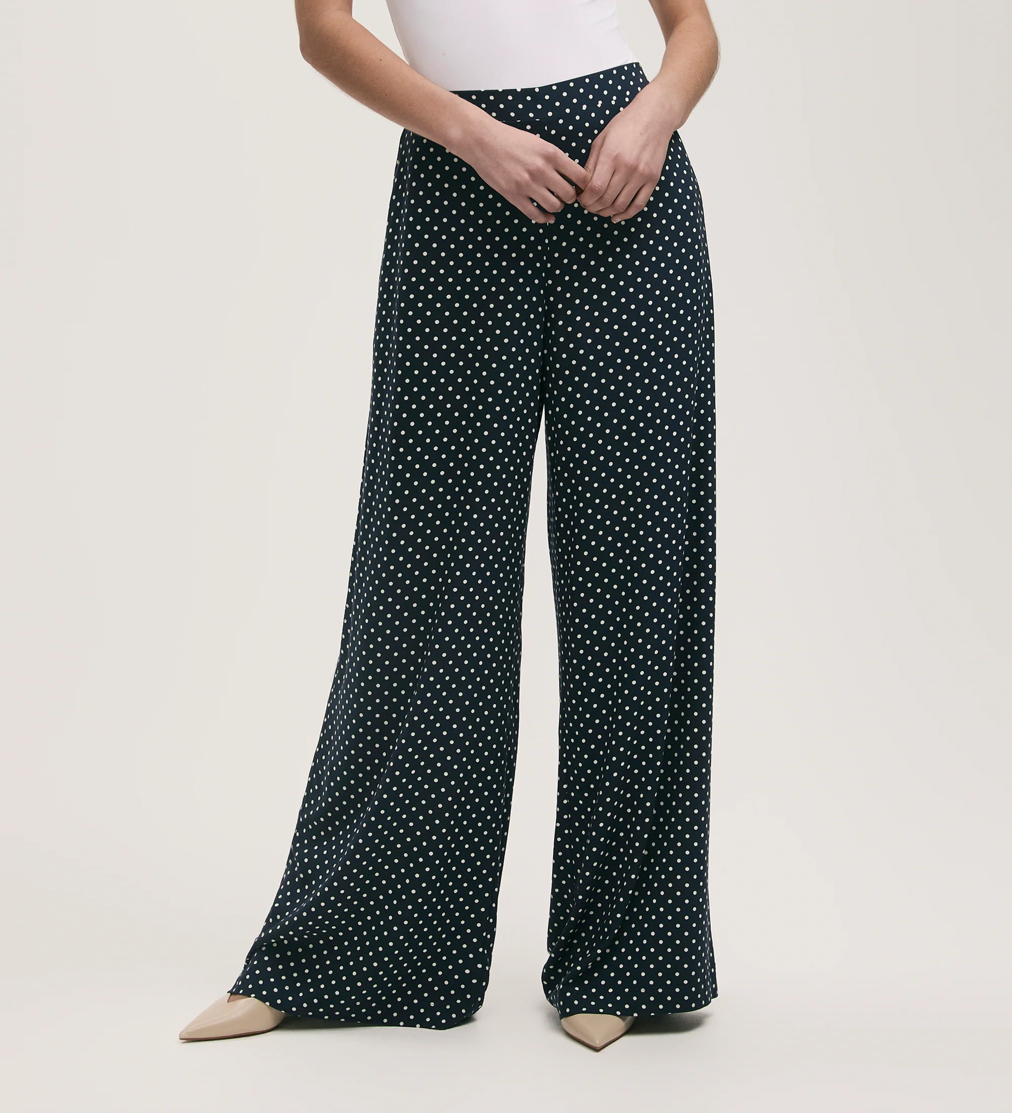 Nat Navy Polka Dot Wide Leg Trousers - Image 2