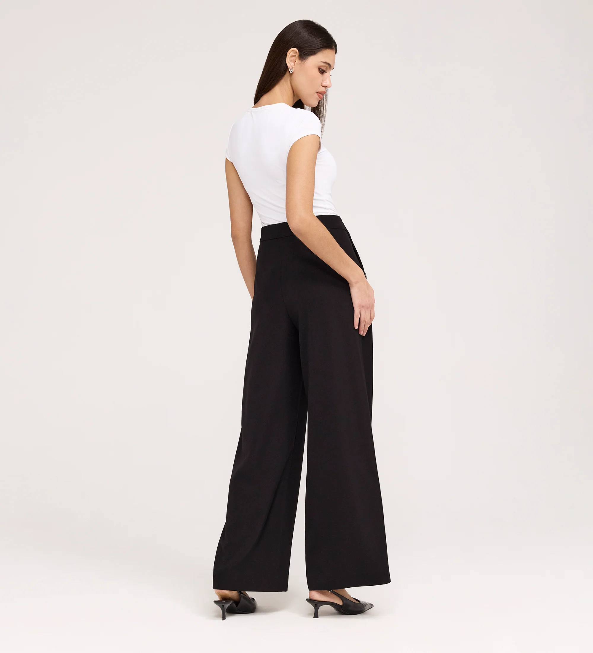 Nellie Black Gaberdine Twill Wide Leg Trousers - Image 4