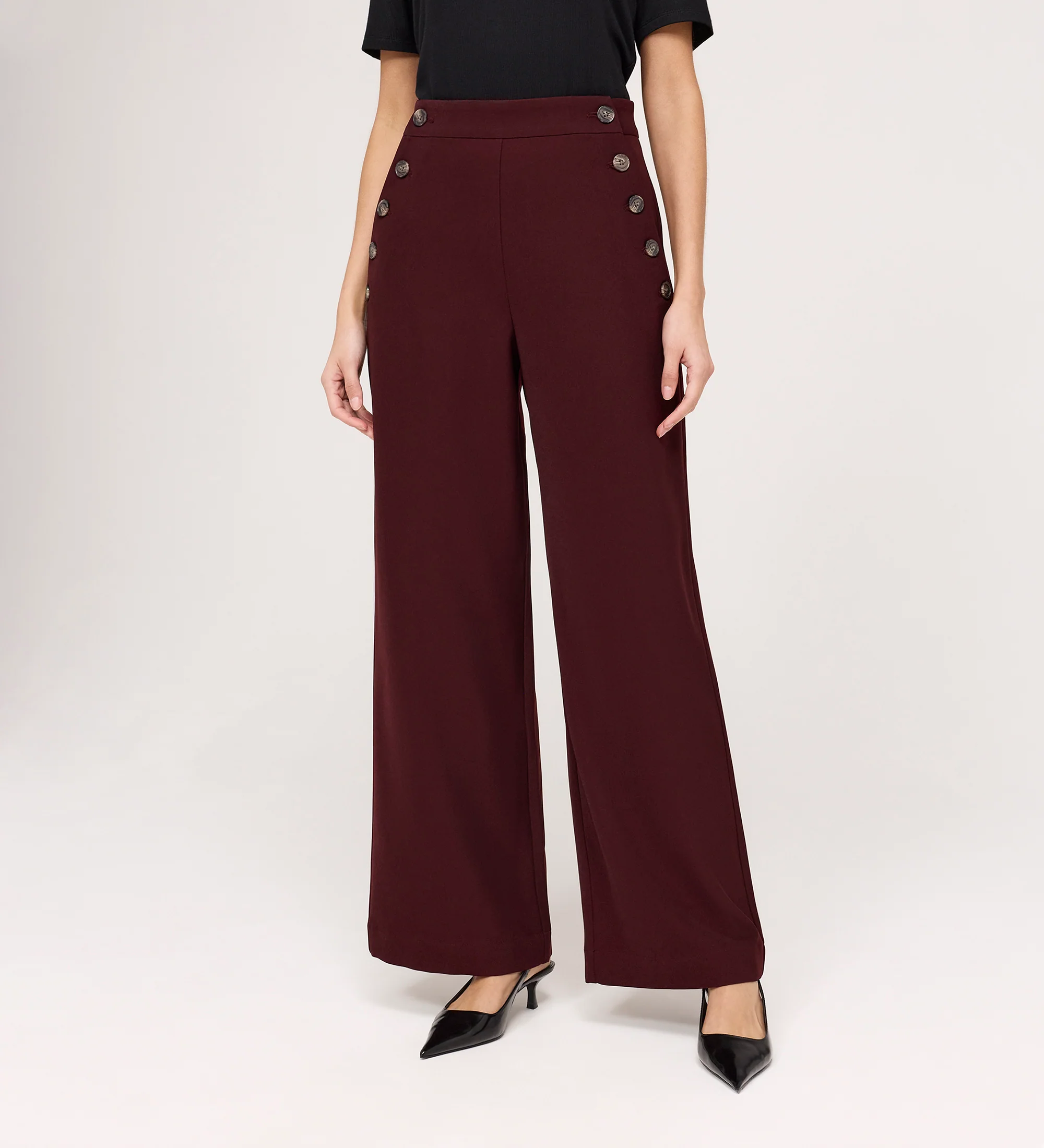 Nellie Burgundy Gaberdine Twill Wide Leg Trousers - Image 3