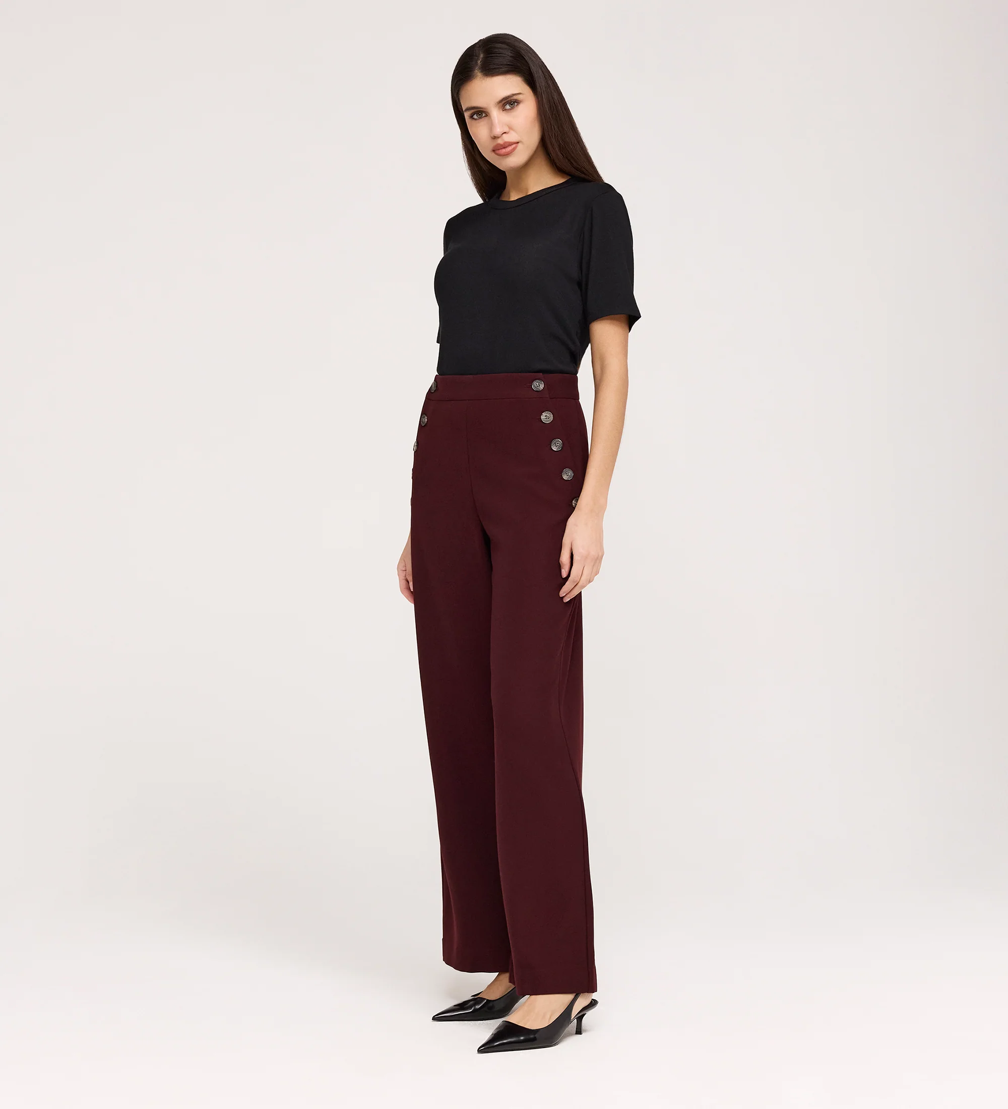 Nellie Burgundy Gaberdine Twill Wide Leg Trousers - Image 4