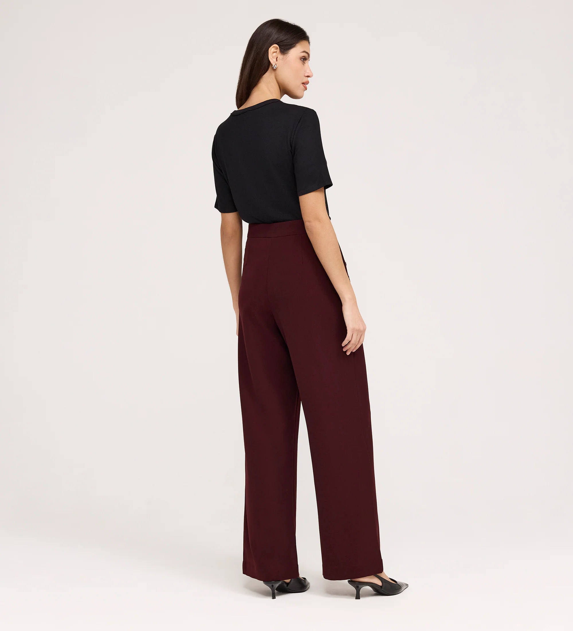 Nellie Burgundy Gaberdine Twill Wide Leg Trousers - Image 5