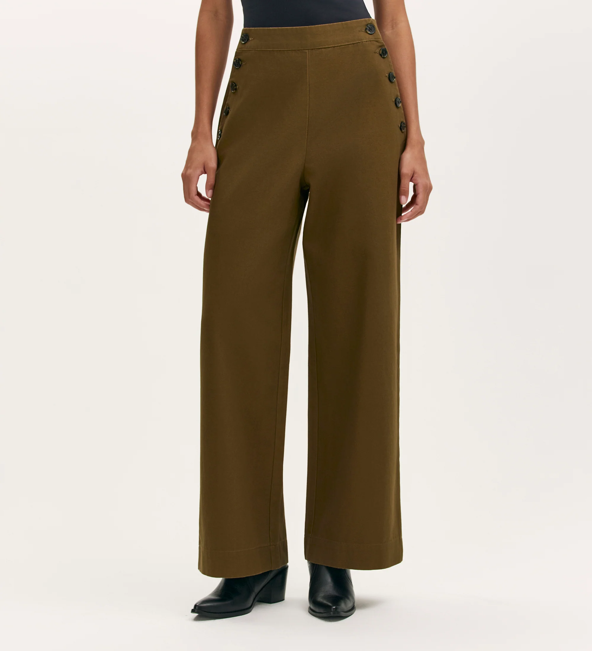 Nellie Khaki Canvas Wide Leg Trousers - Image 3