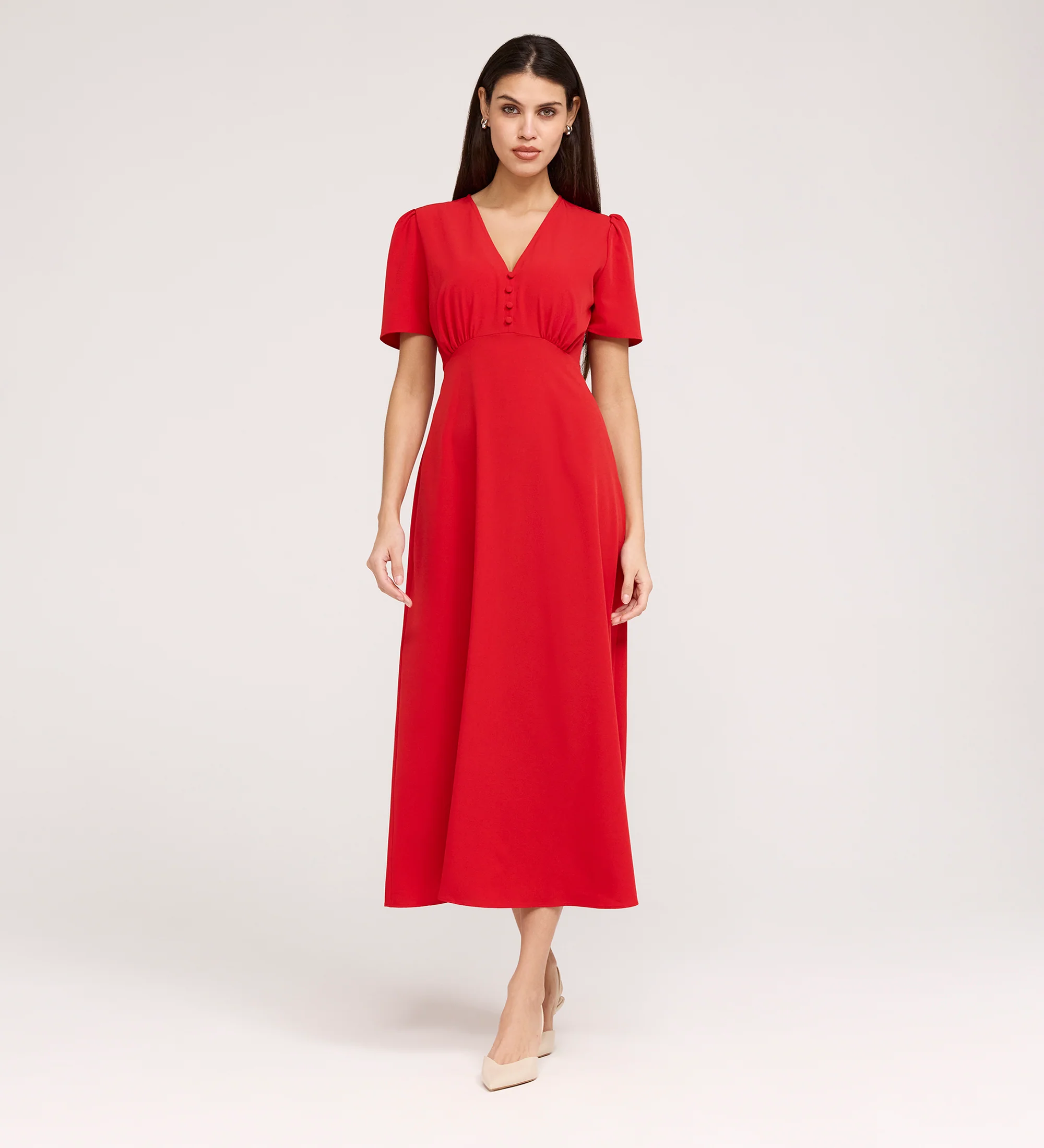 Nieve Red Crepe Midi Dress - Image 4