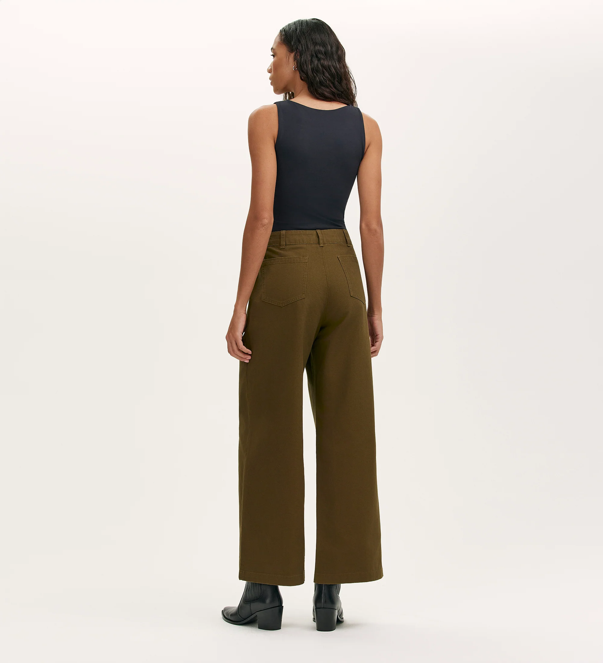 Olive Khaki Canvas Wide Leg Trousers - Image 4