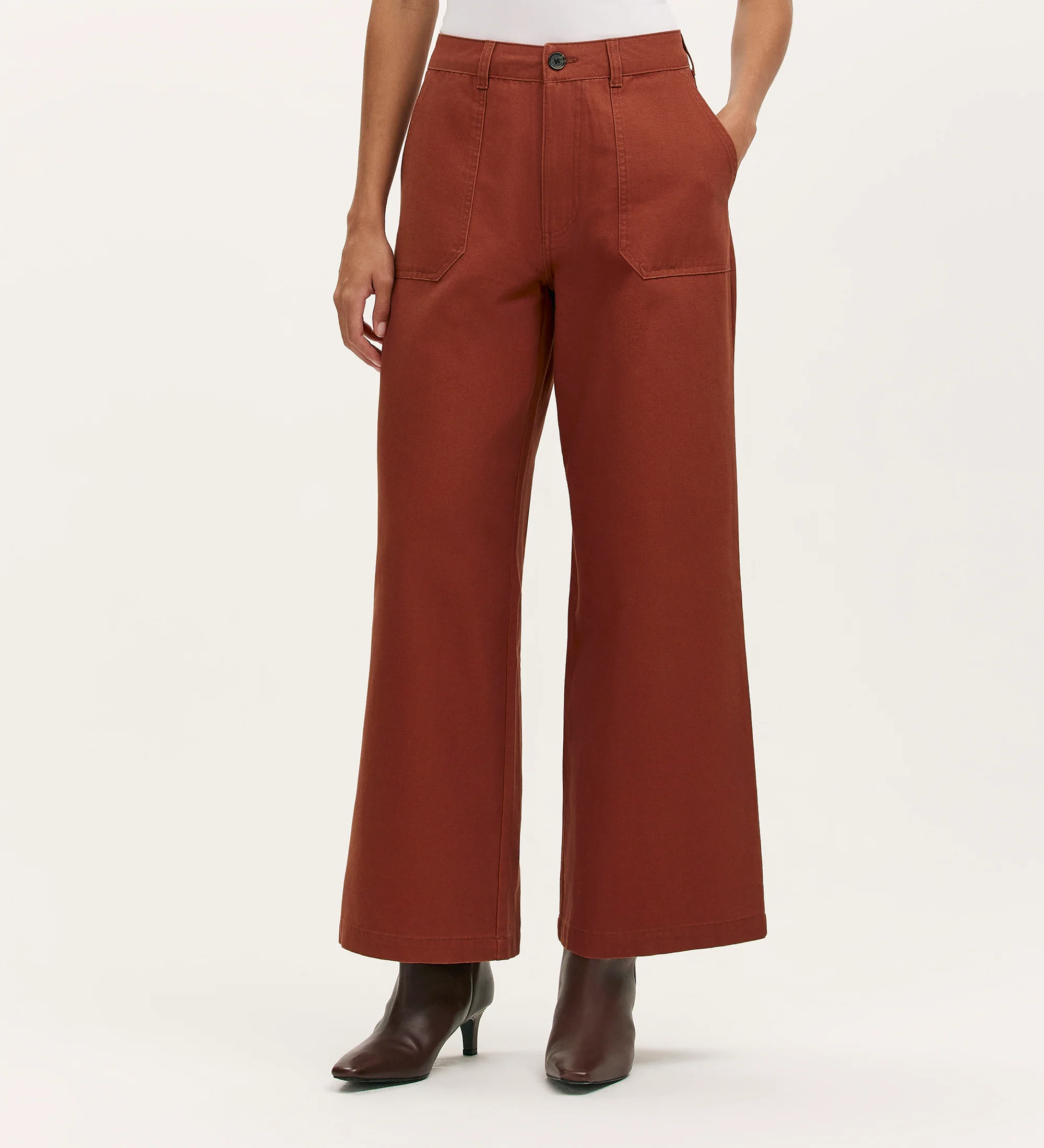 Olive Terracotta Canvas Wide Leg Trousers - Image 2