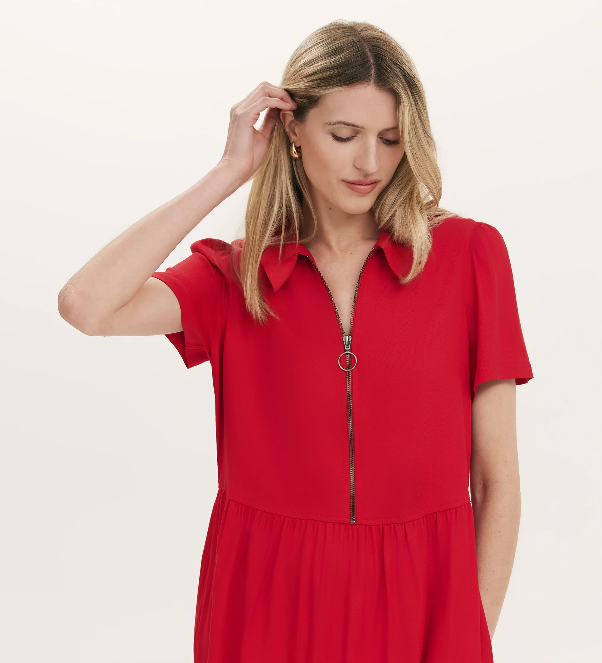 Orion Red Zip Front Midi Shirt Dress - Image 2