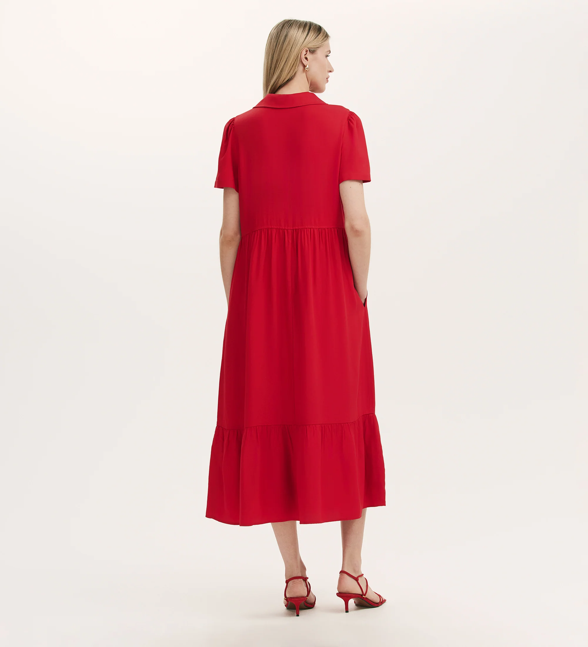 Orion Red Zip Front Midi Shirt Dress - Image 4