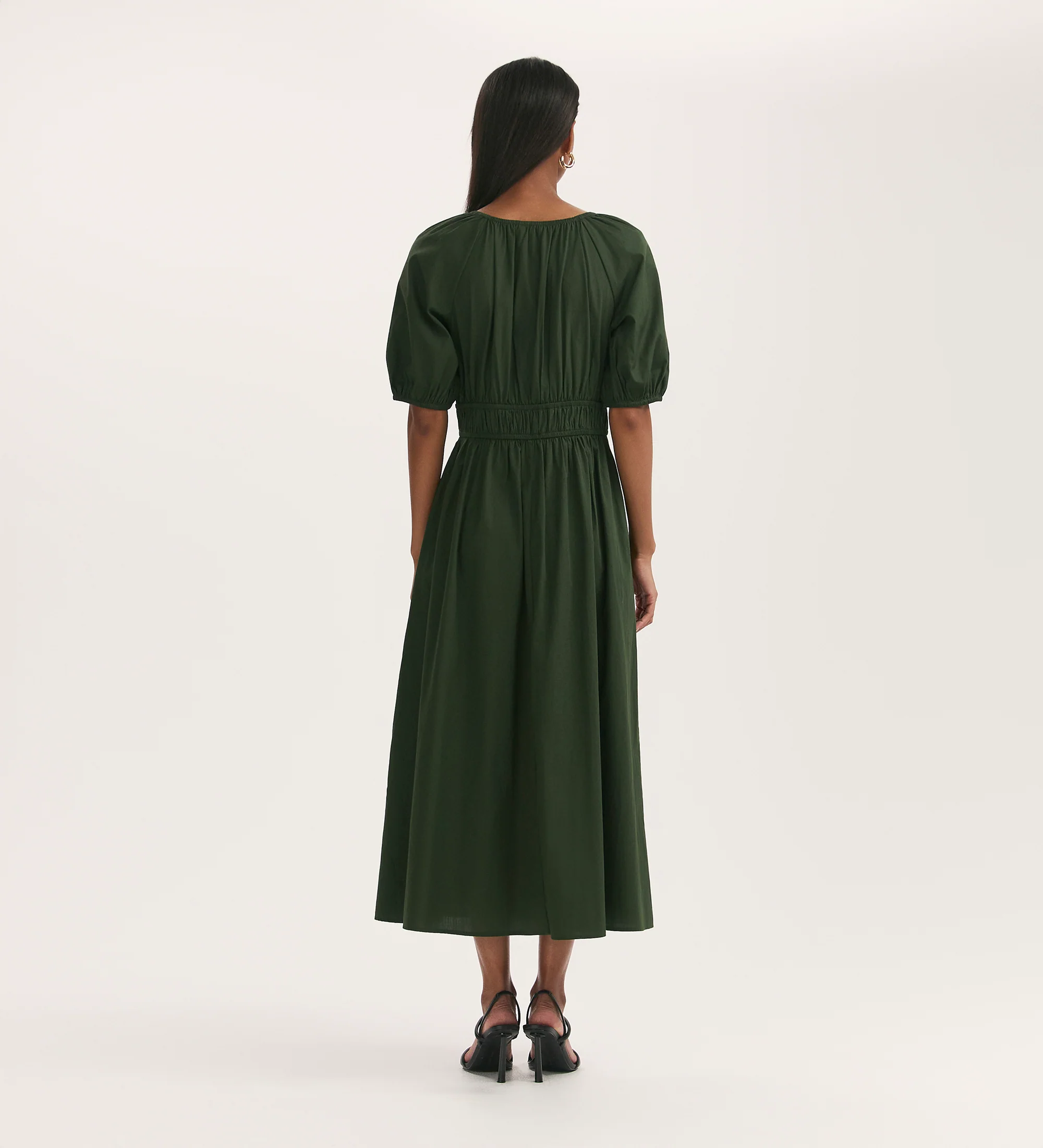 Piper Dark Khaki Cotton Midi Smock Dress - Image 5