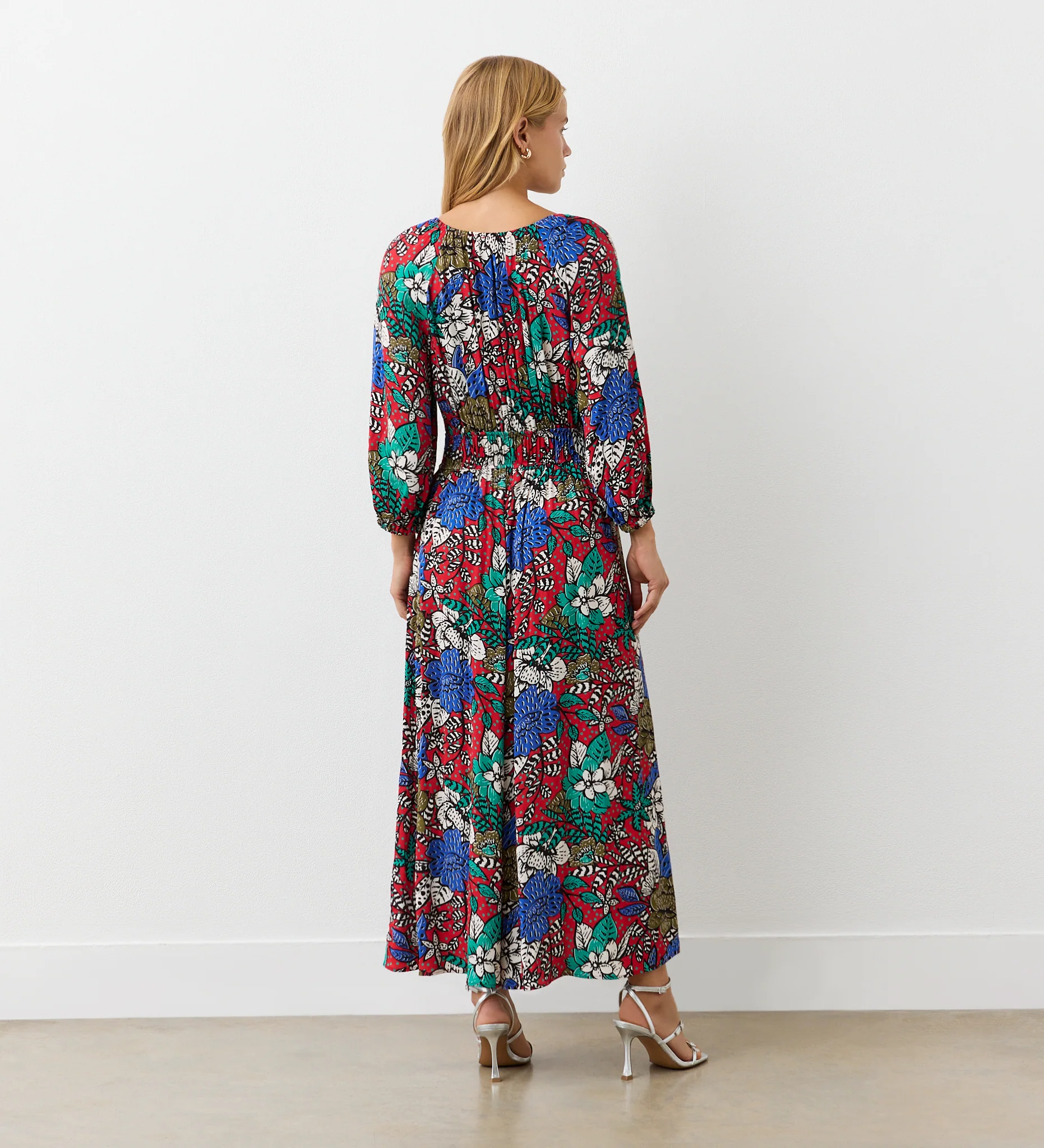 Piper Red Floral Crepe Midi Tea Dress - Image 4