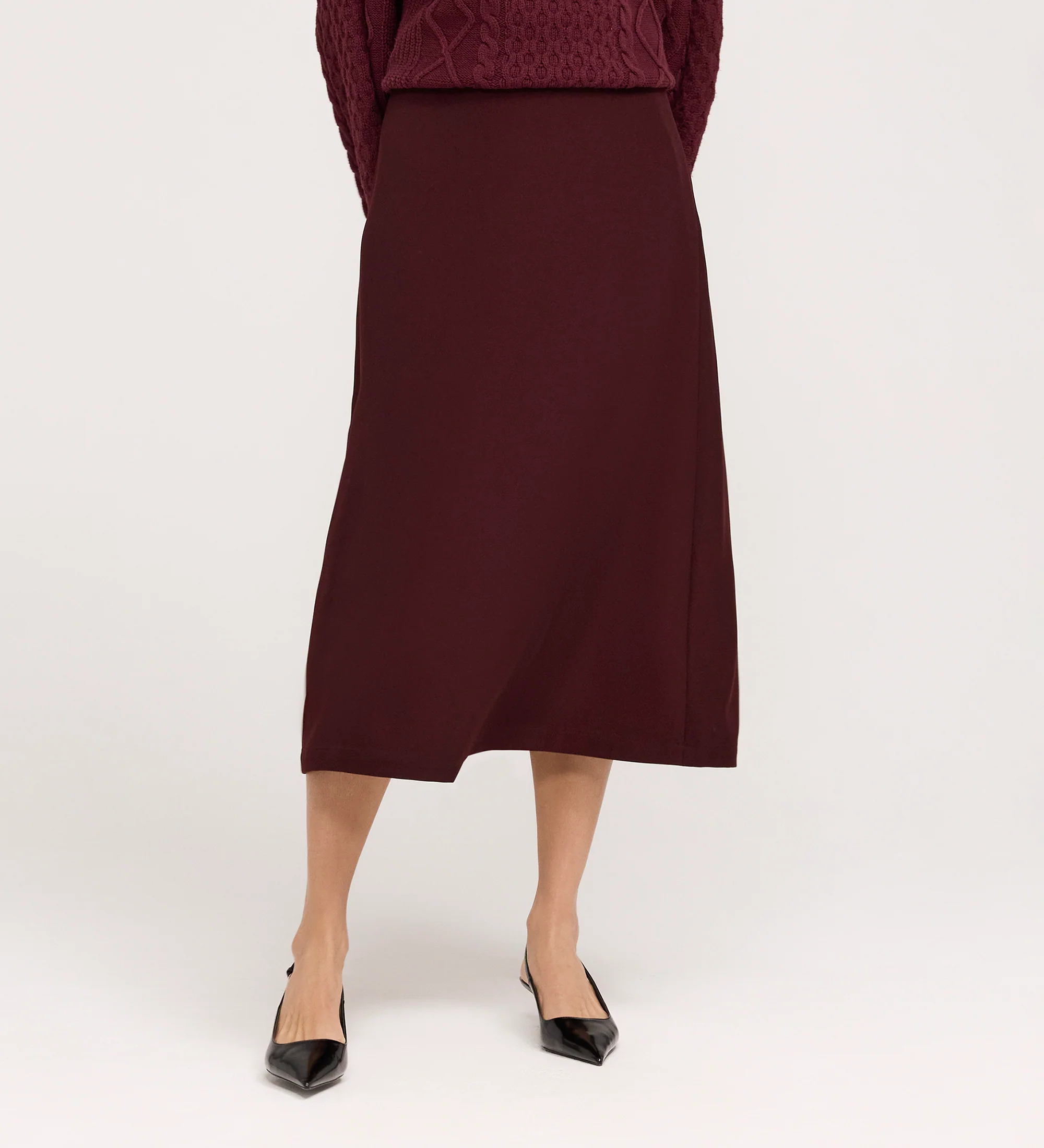 Ramona Burgundy Gaberdine Twill Midi Skirt - Image 2