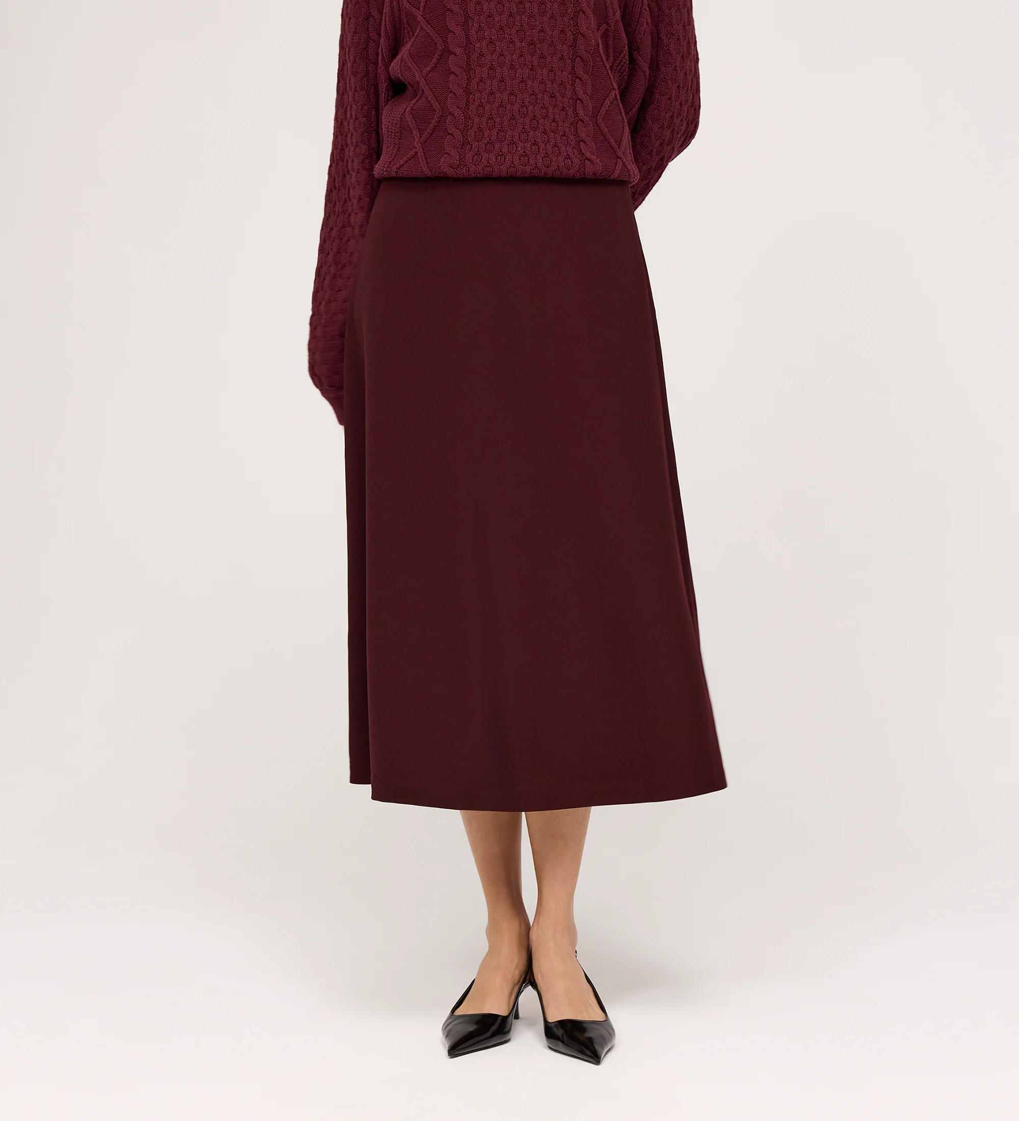 Ramona Burgundy Gaberdine Twill Midi Skirt - Image 4