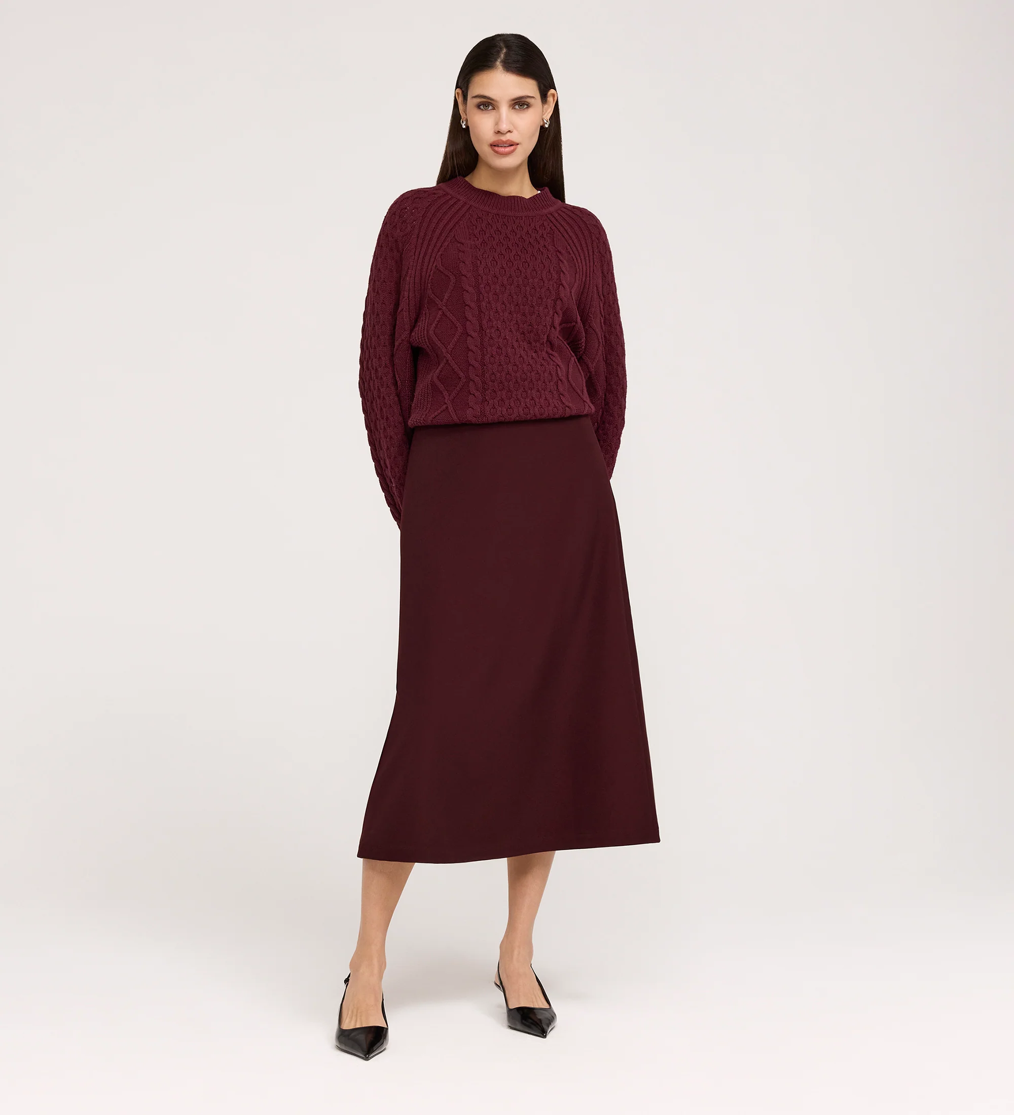 Ramona Burgundy Gaberdine Twill Midi Skirt - Image 5