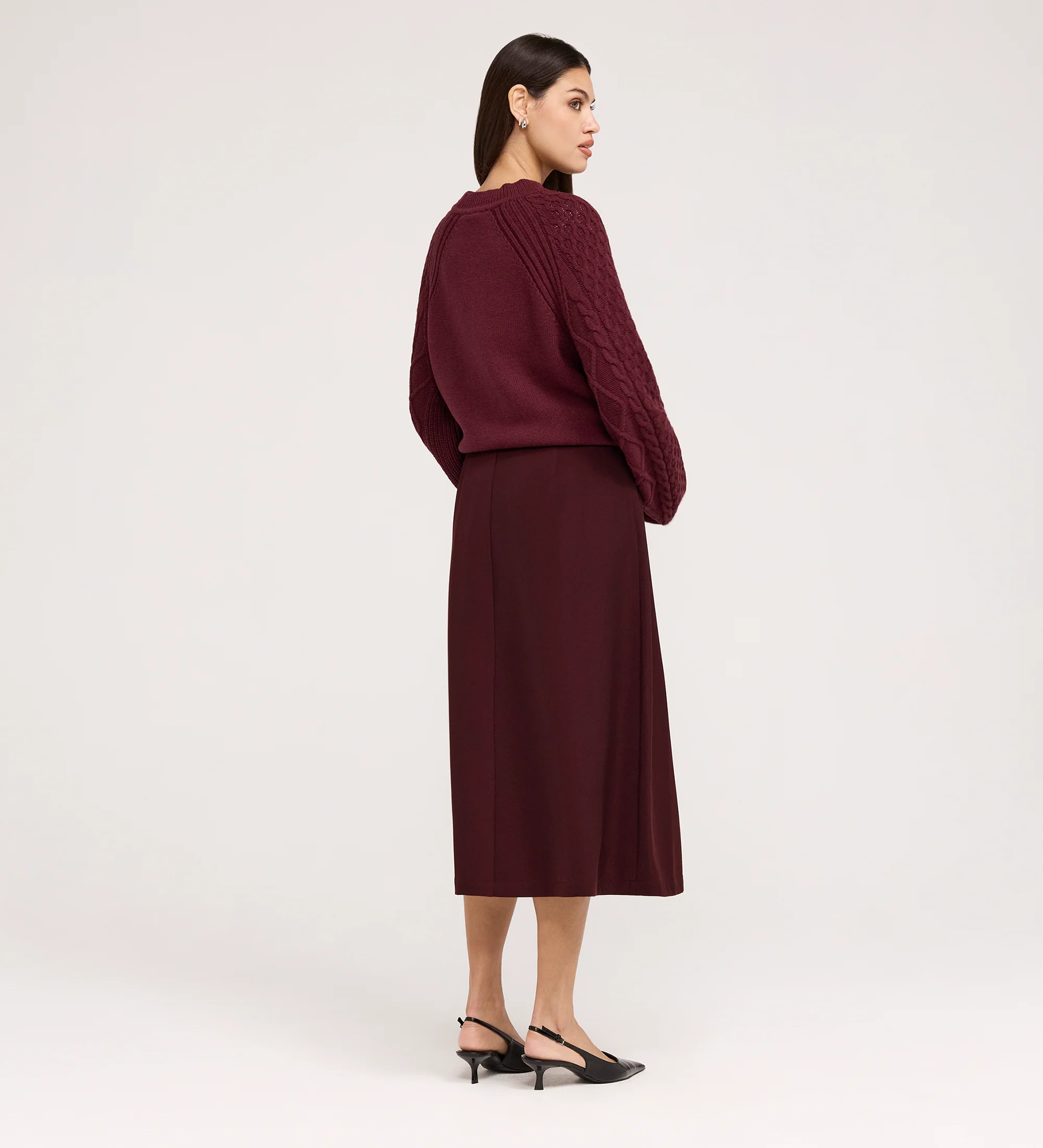 Ramona Burgundy Gaberdine Twill Midi Skirt - Image 6