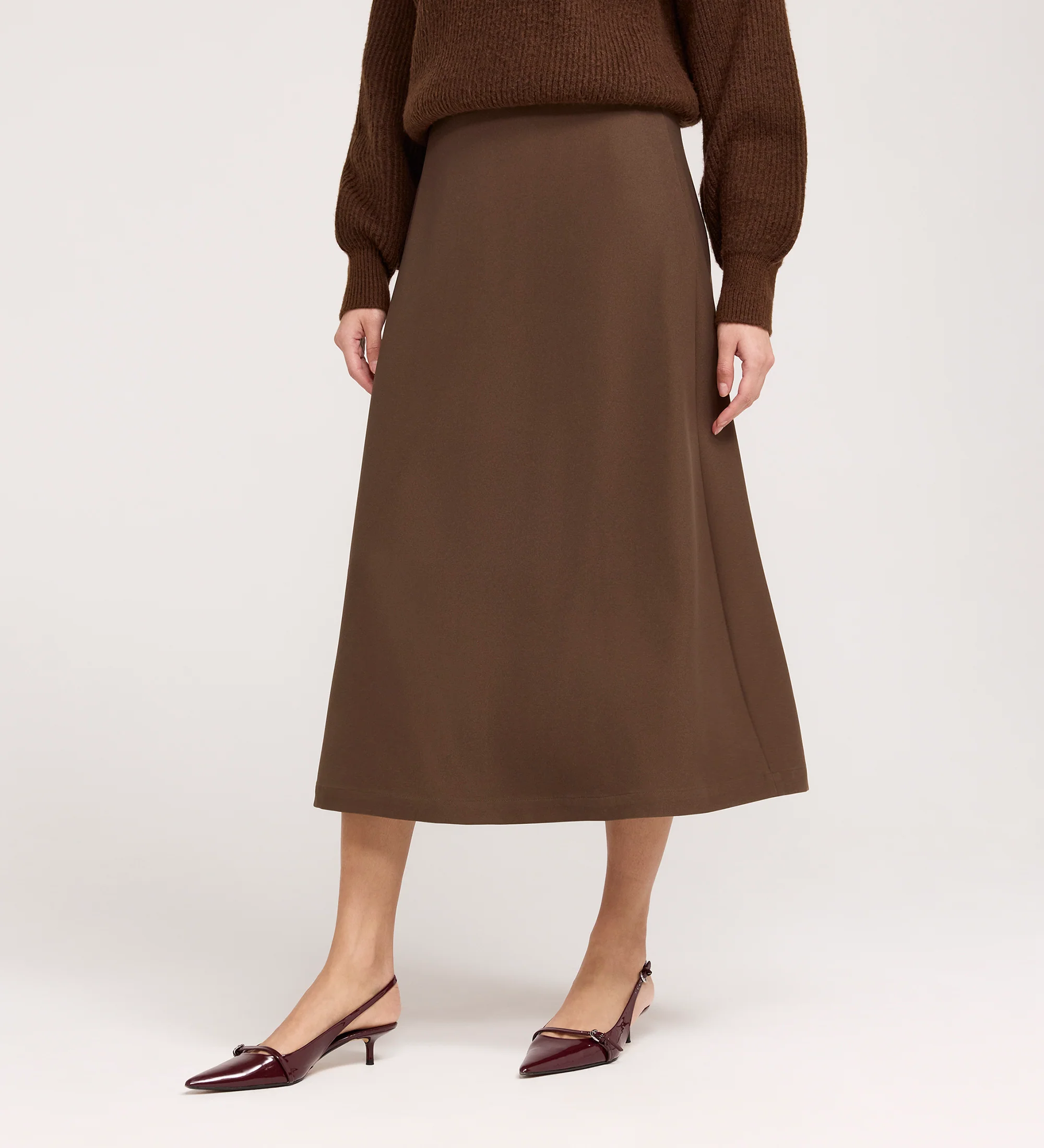 Ramona Mushroom Gaberdine Twill Midi Skirt - Image 2