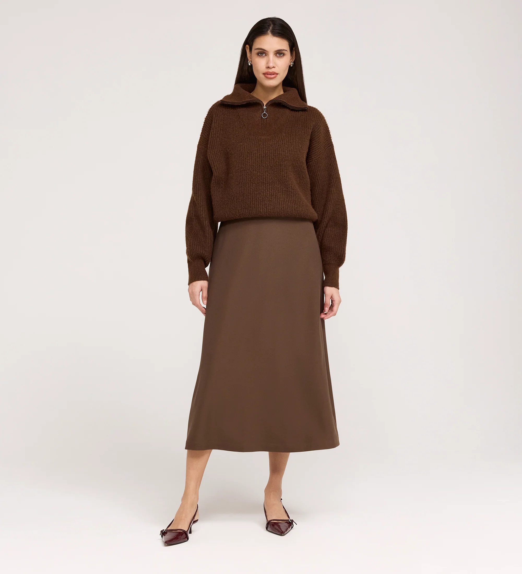 Ramona Mushroom Gaberdine Twill Midi Skirt - Image 5