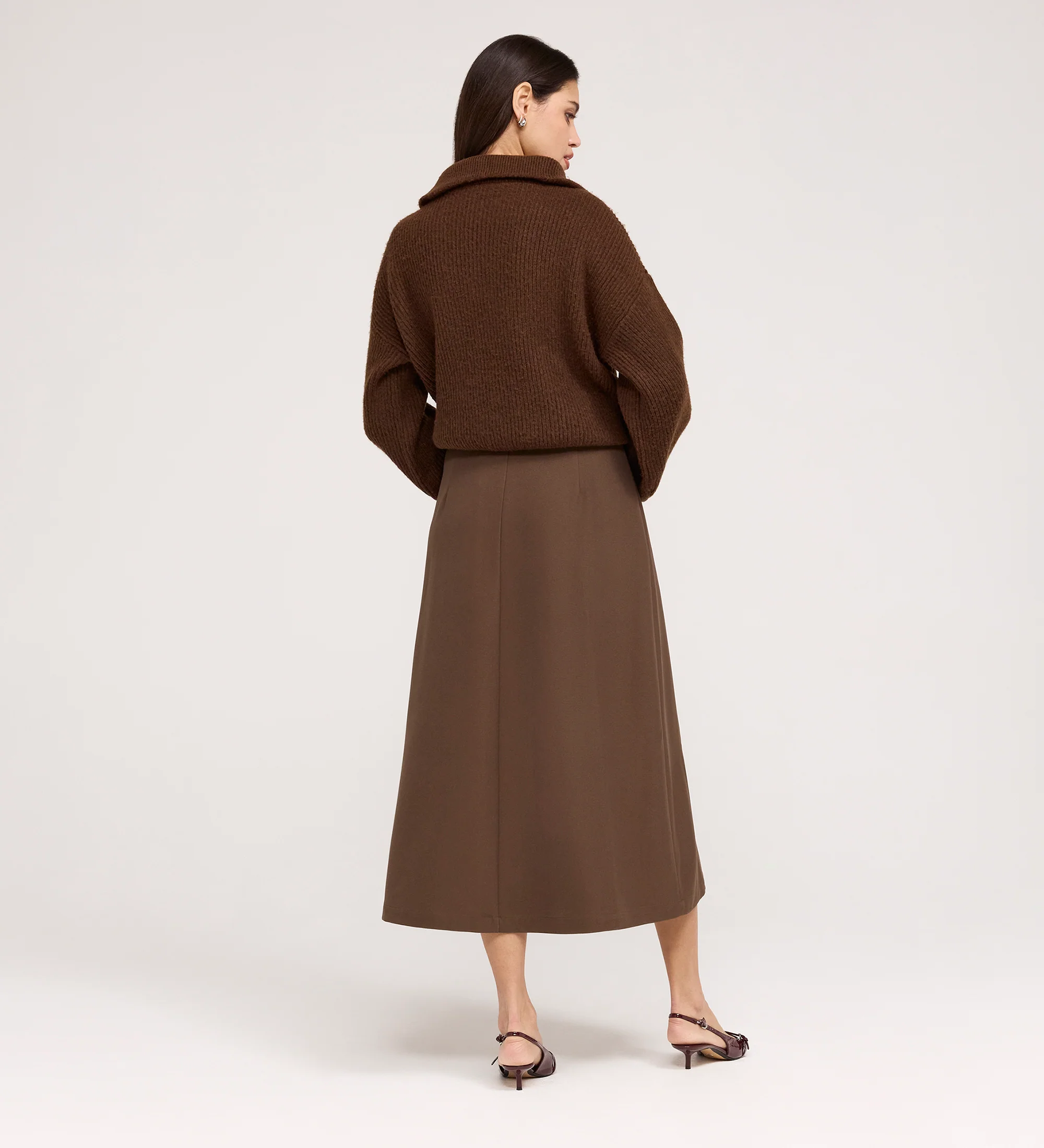 Ramona Mushroom Gaberdine Twill Midi Skirt - Image 6