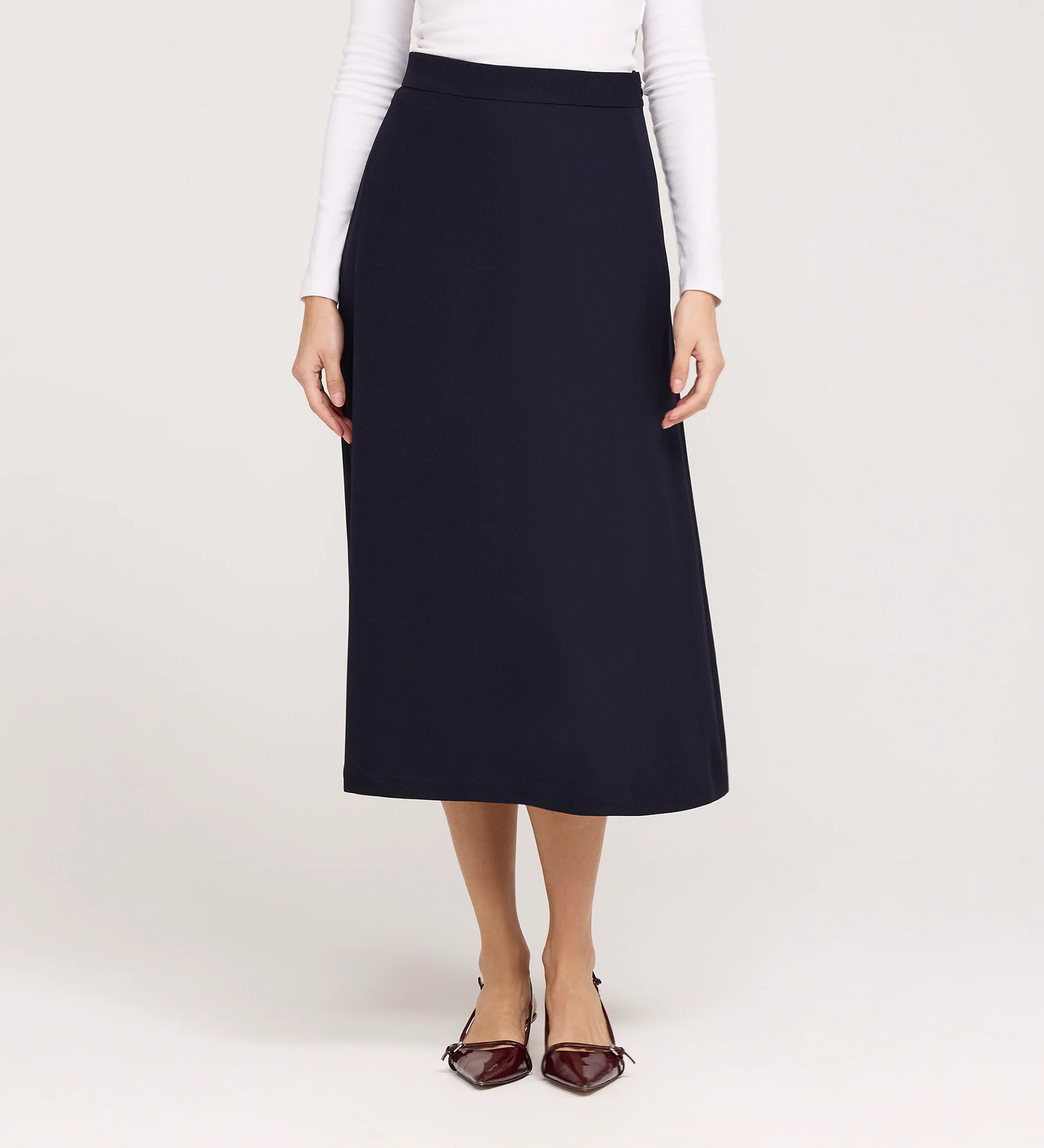 Ramona Navy Rich Crepe Midi Skirt - Image 4