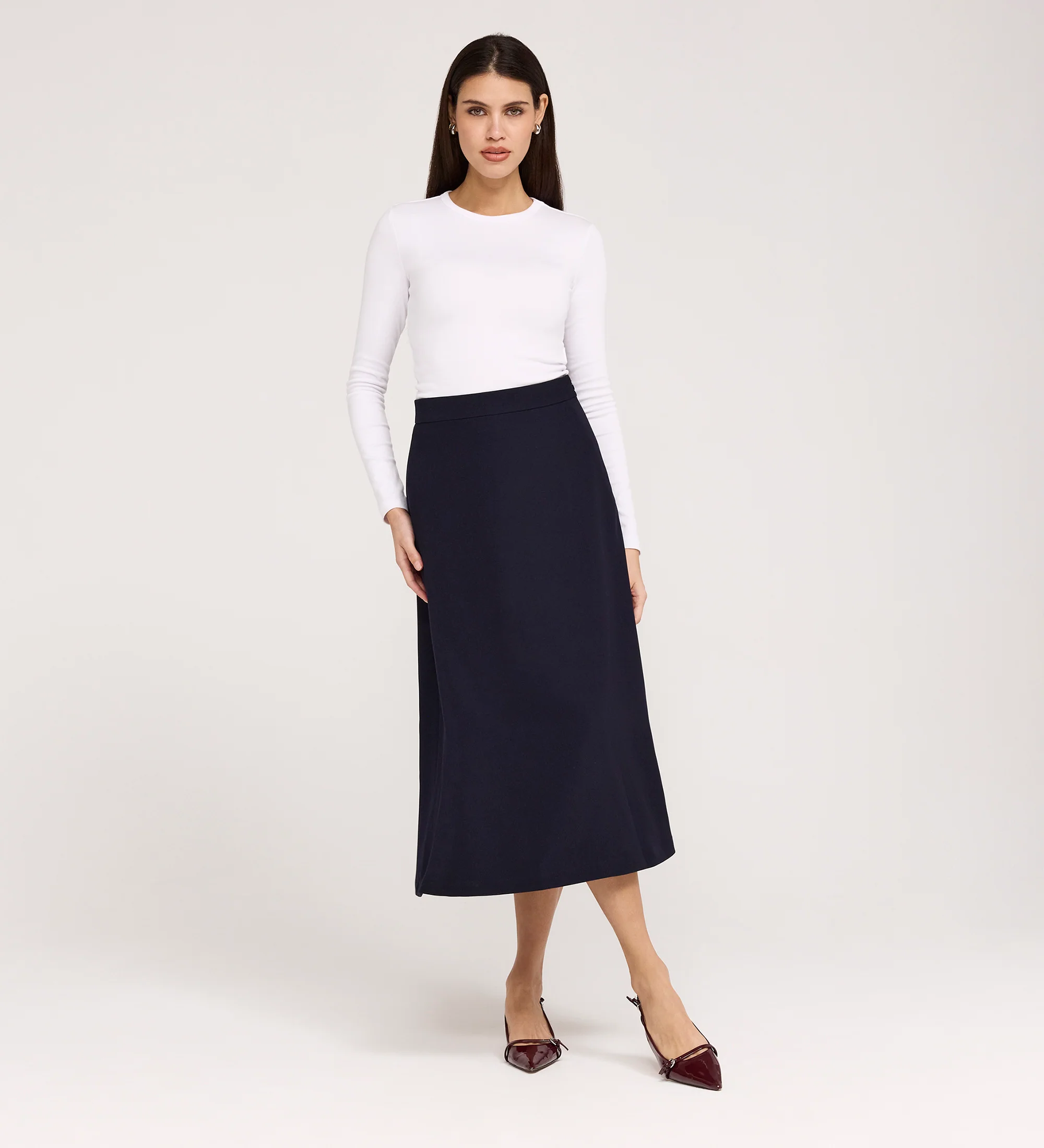 Ramona Navy Rich Crepe Midi Skirt - Image 5