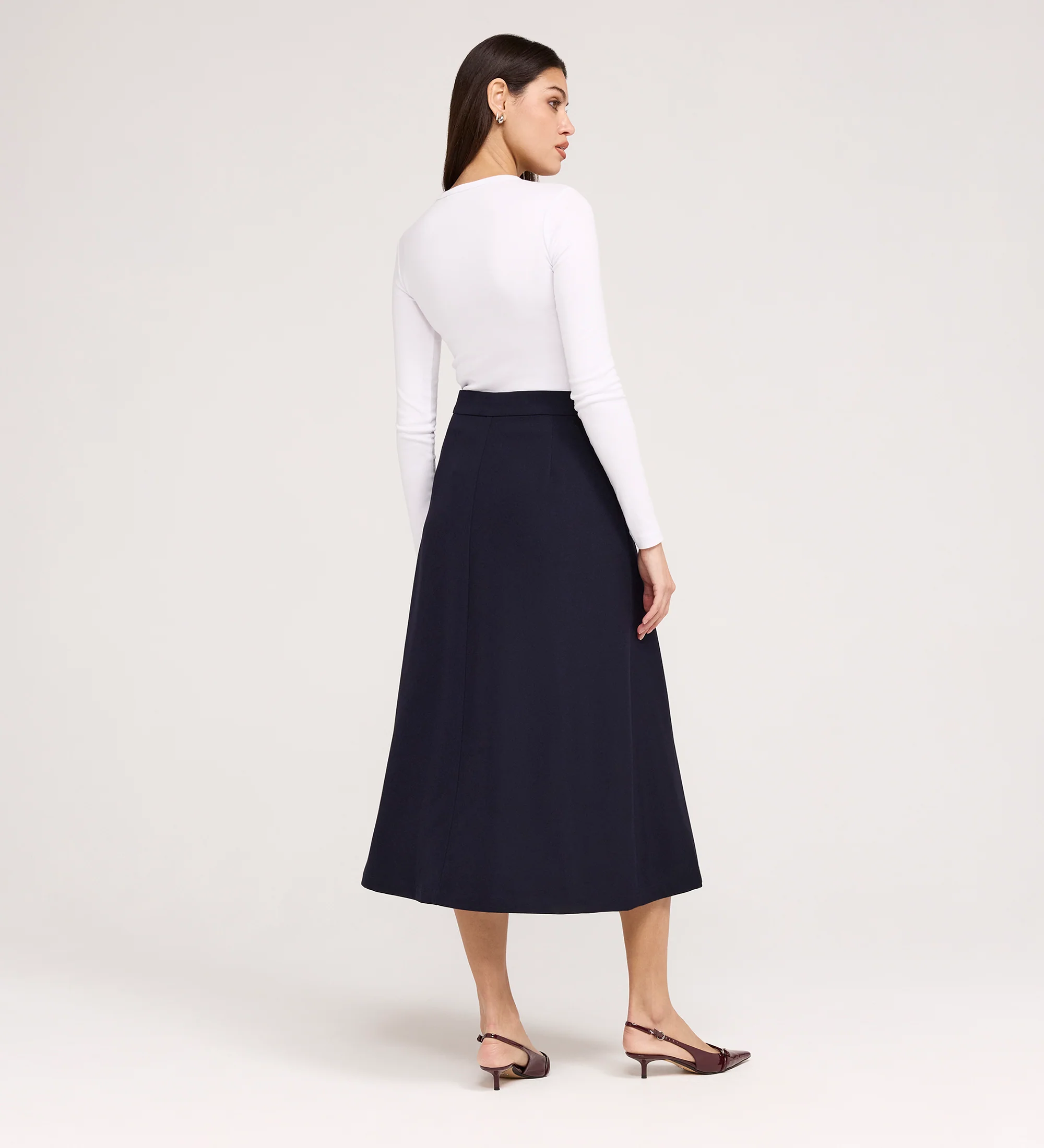 Ramona Navy Rich Crepe Midi Skirt - Image 6