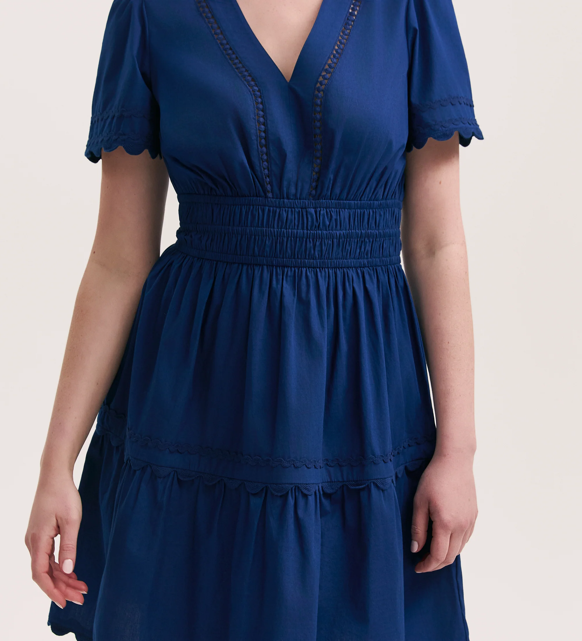 Reece Indigo Ric Rac Trim Cotton Short Dress - Image 3