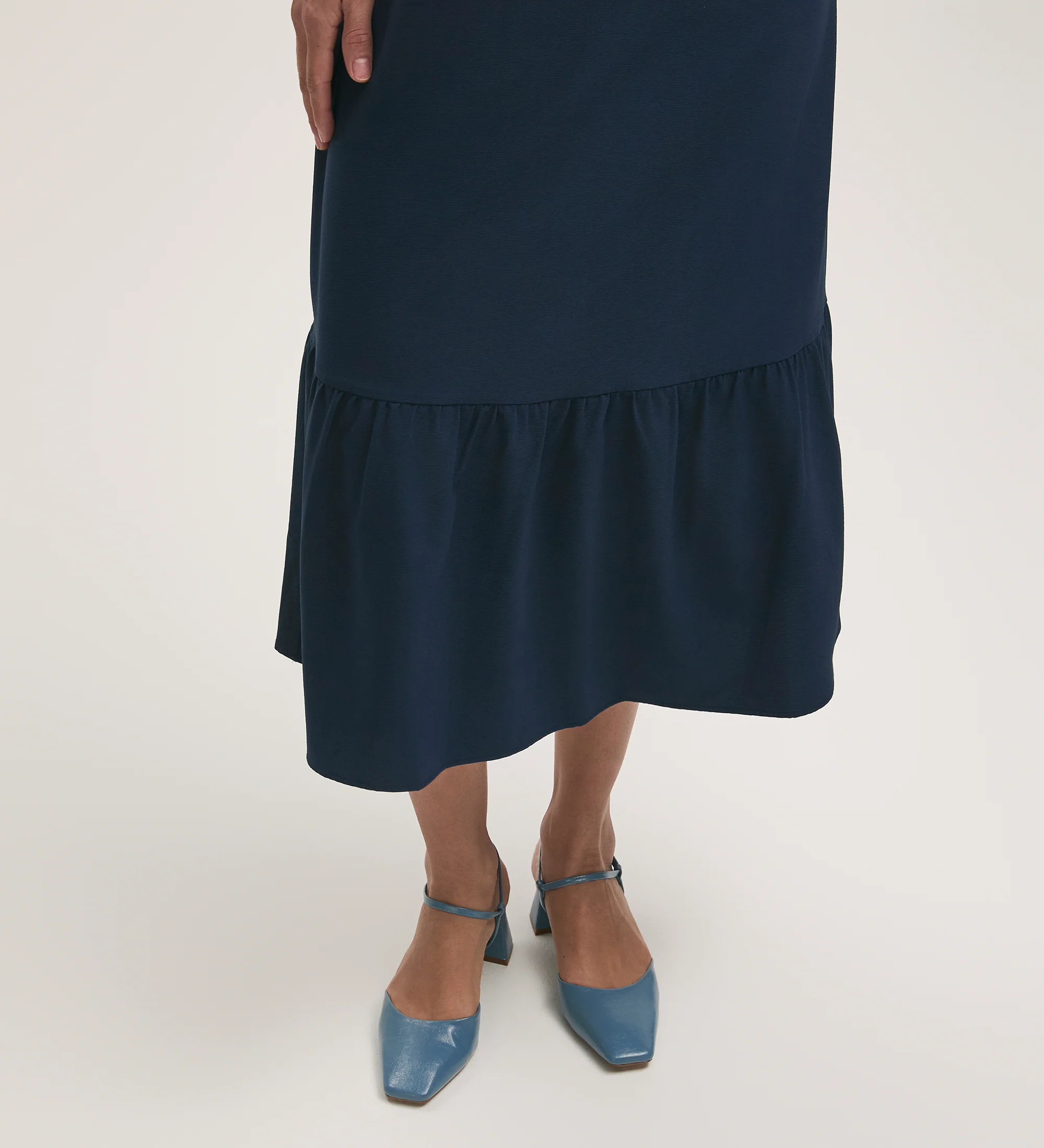 Riley Navy Crepe Tiered Midi Skirt - Image 3