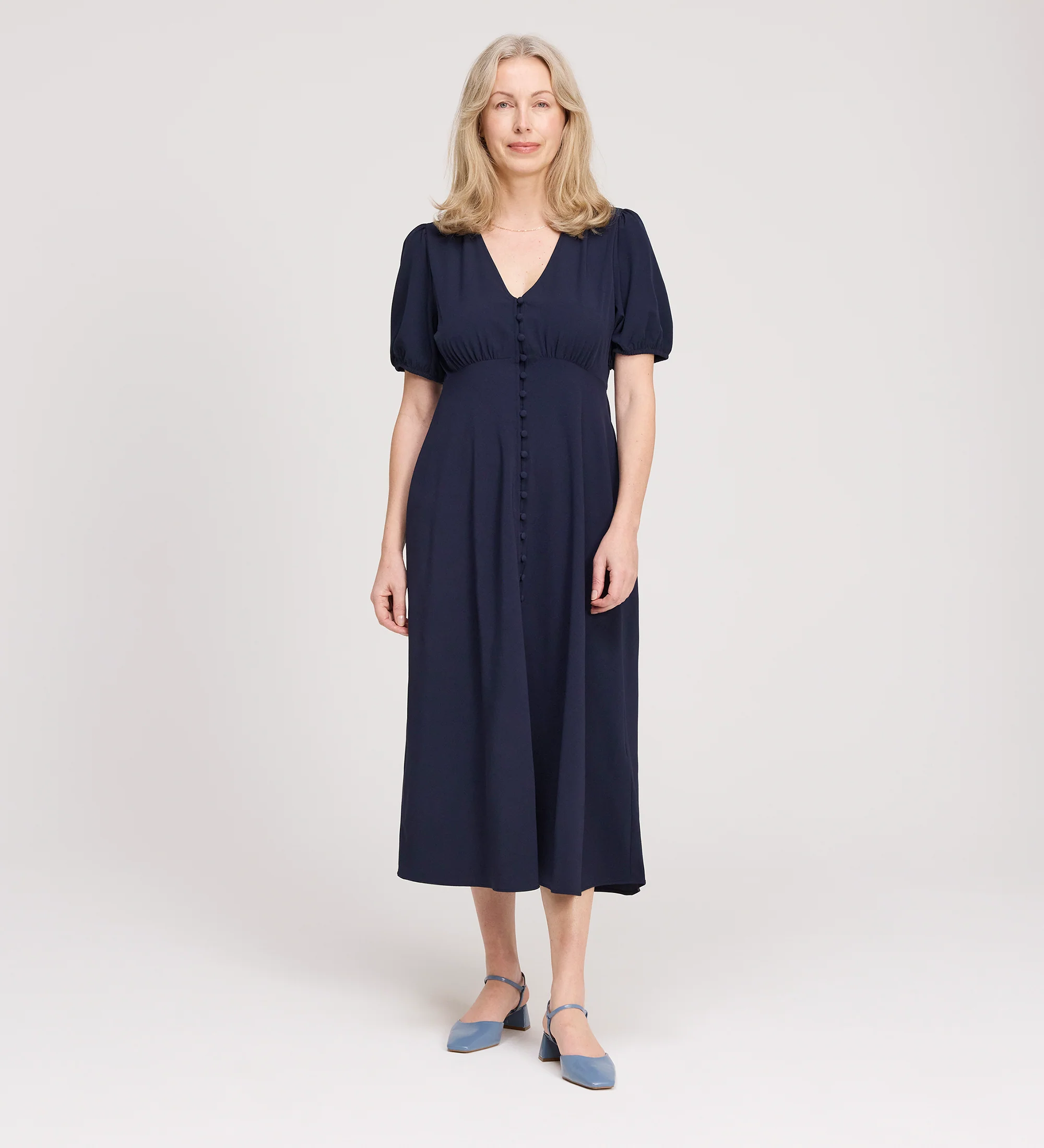 Robyn Navy Button Through Midi Dress - Image 3