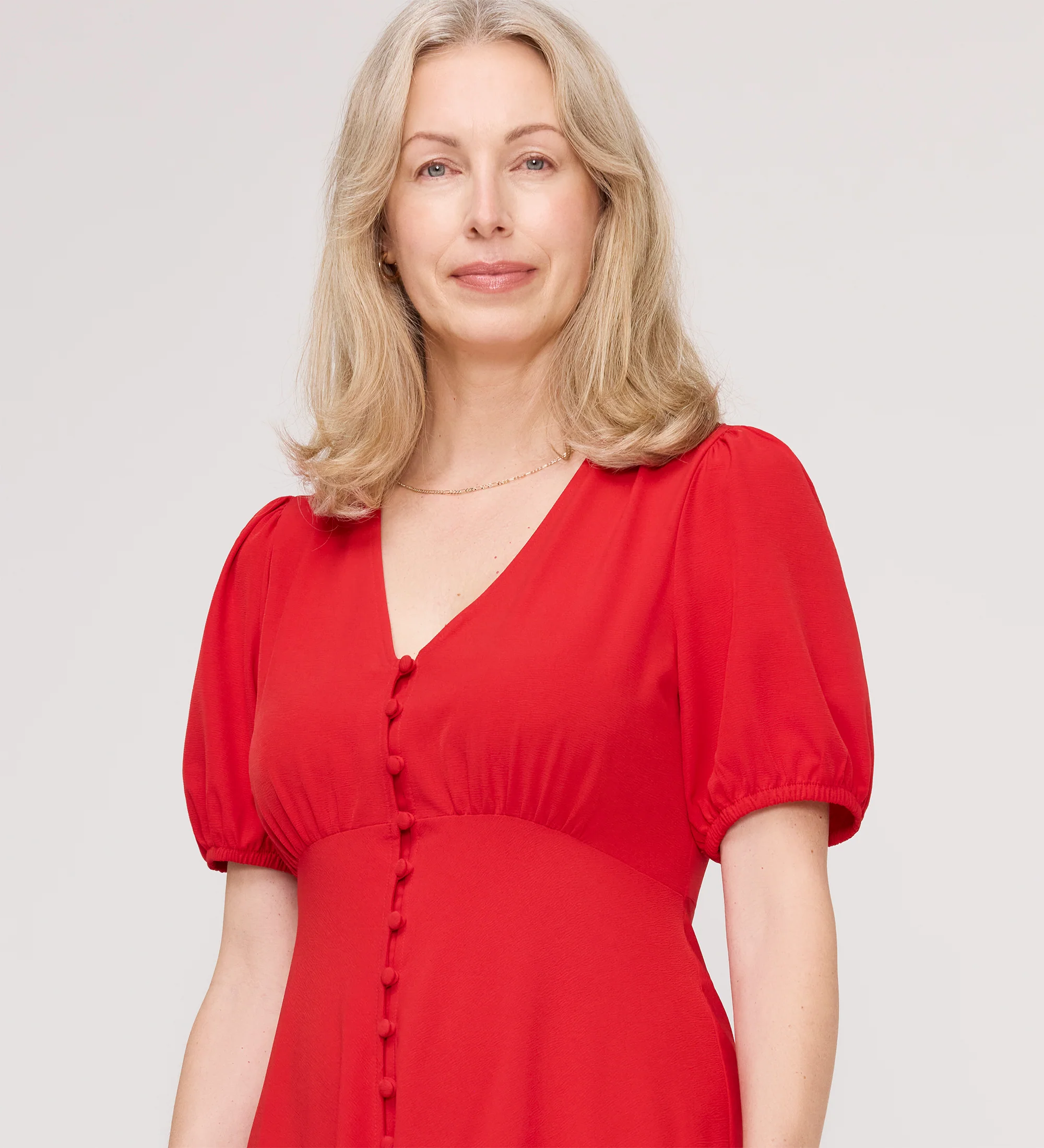 Robyn Red Button Through Midi Dress - Image 2