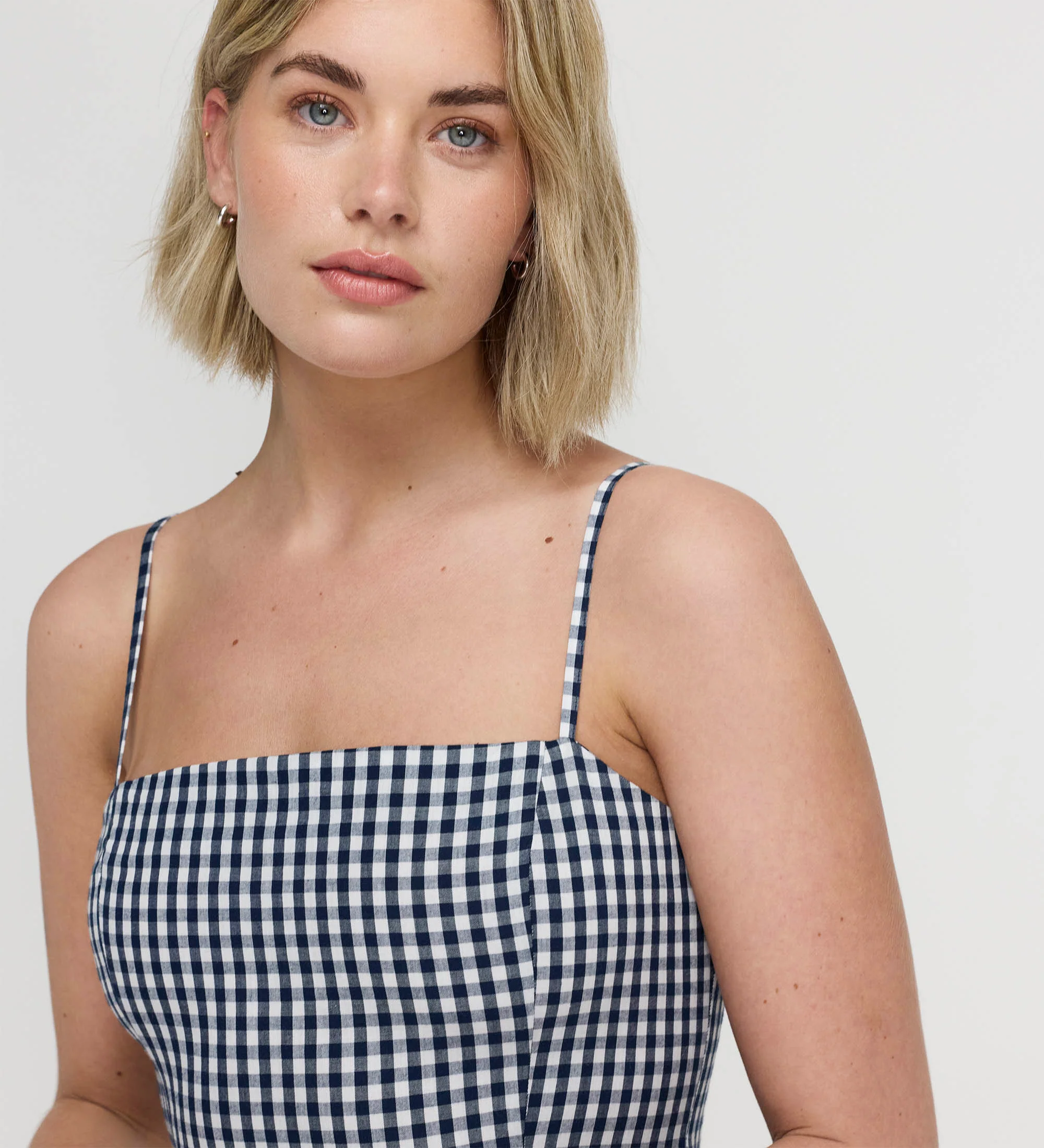 Romina Navy Cotton Gingham Fitted Midi Dress - Image 5