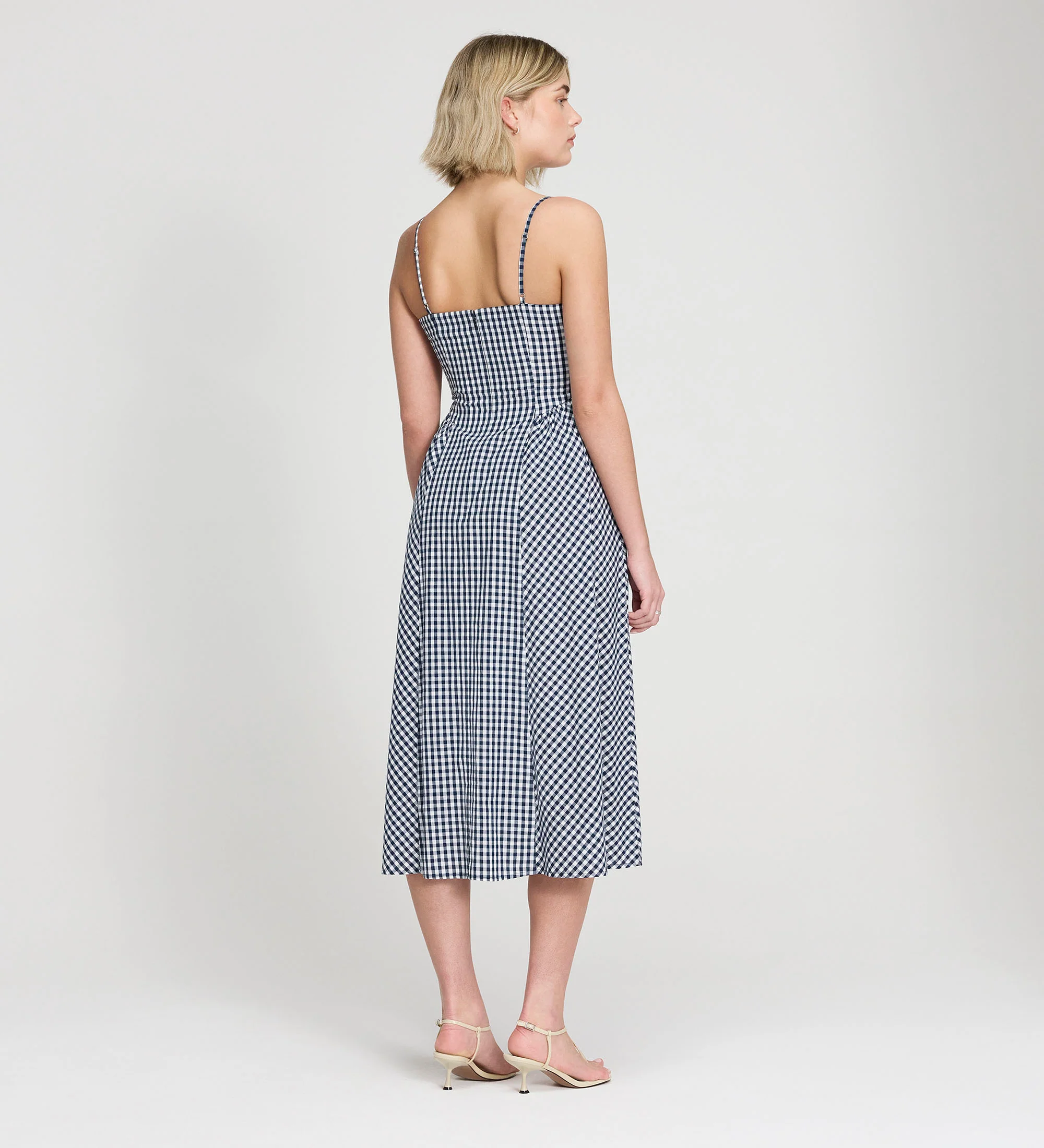 Romina Navy Cotton Gingham Fitted Midi Dress - Image 9