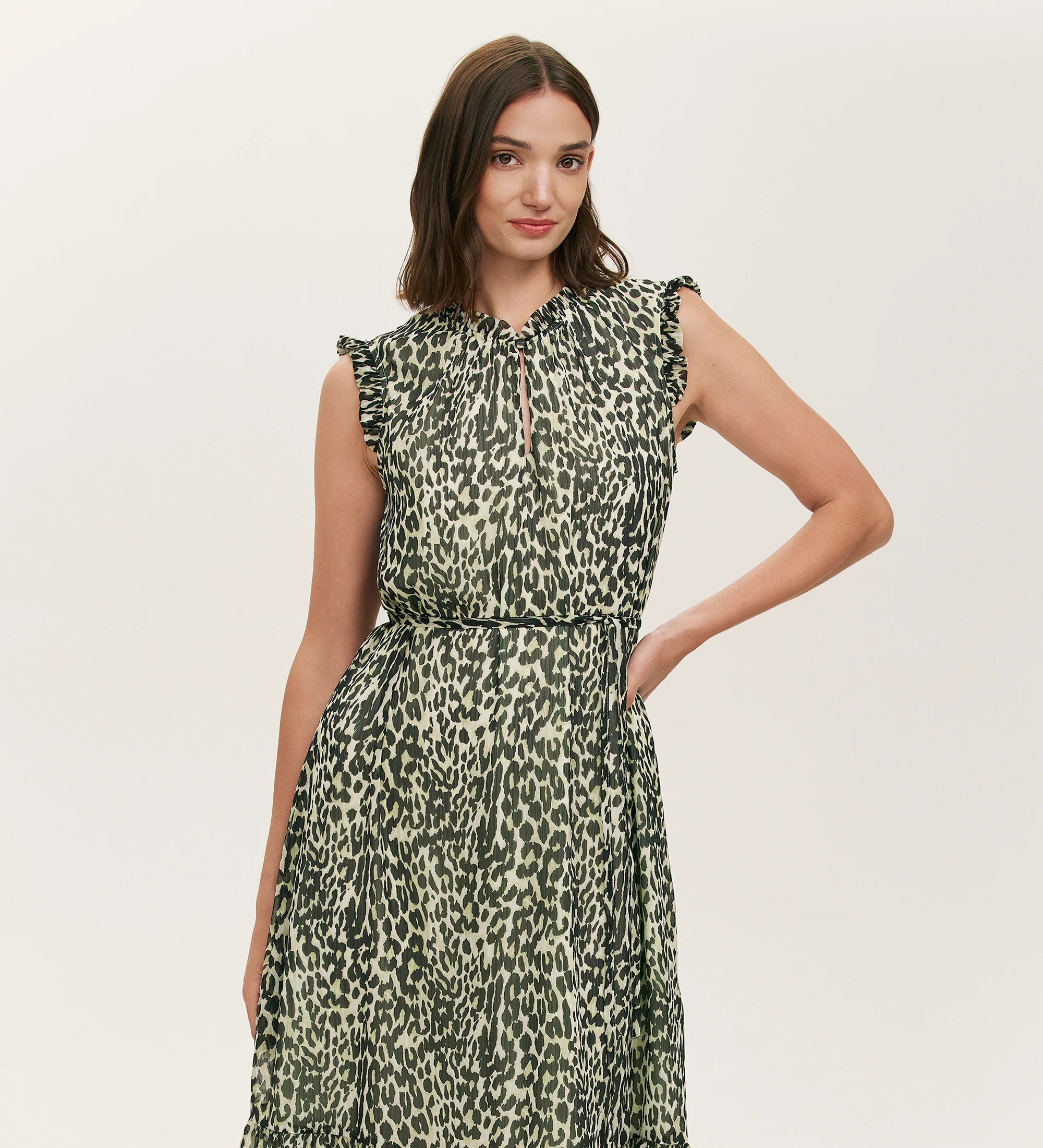 Rosalind Green Leopard Chiffon Sleeveless Midi Dress - Image 2