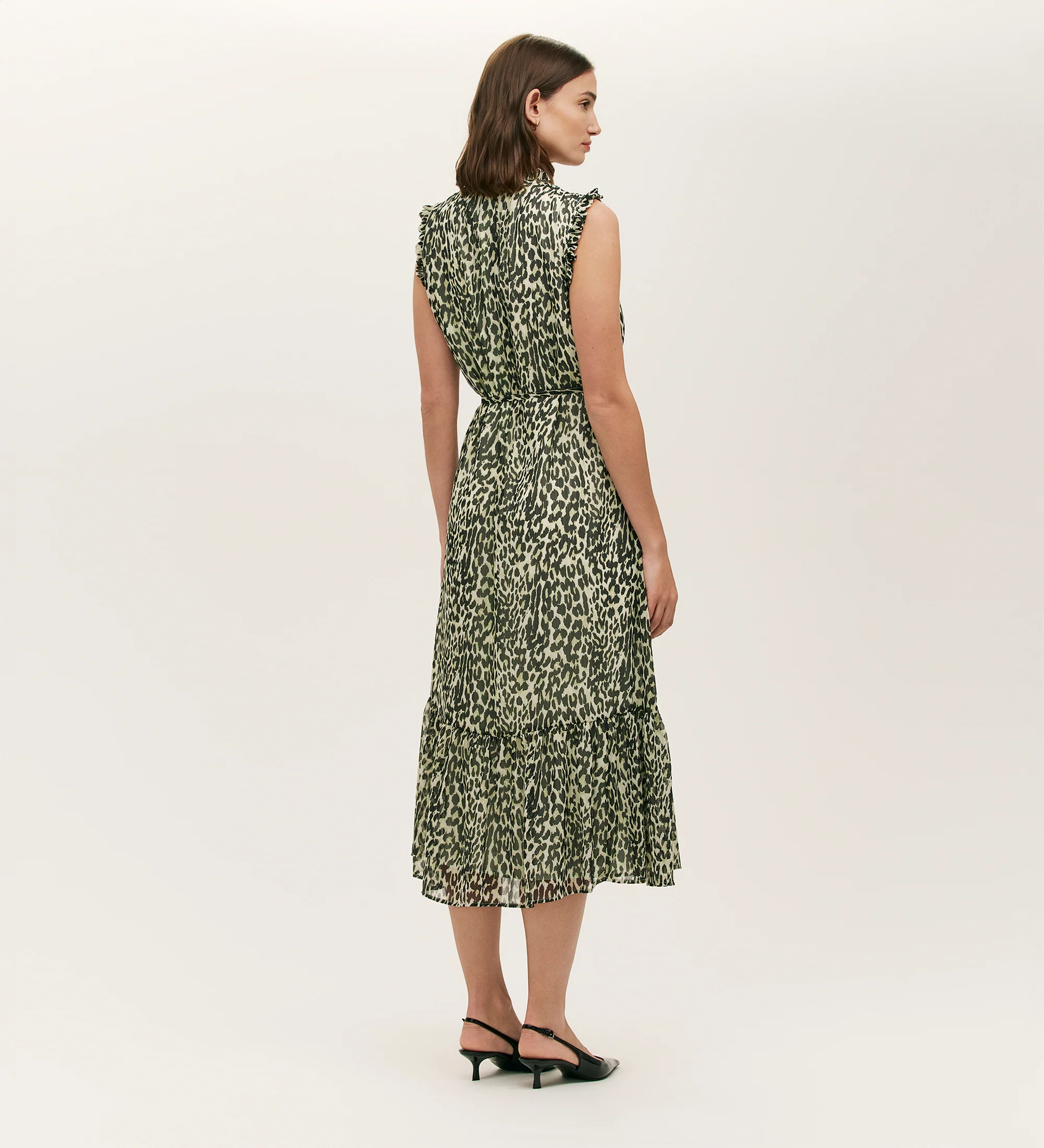 Rosalind Green Leopard Chiffon Sleeveless Midi Dress - Image 4