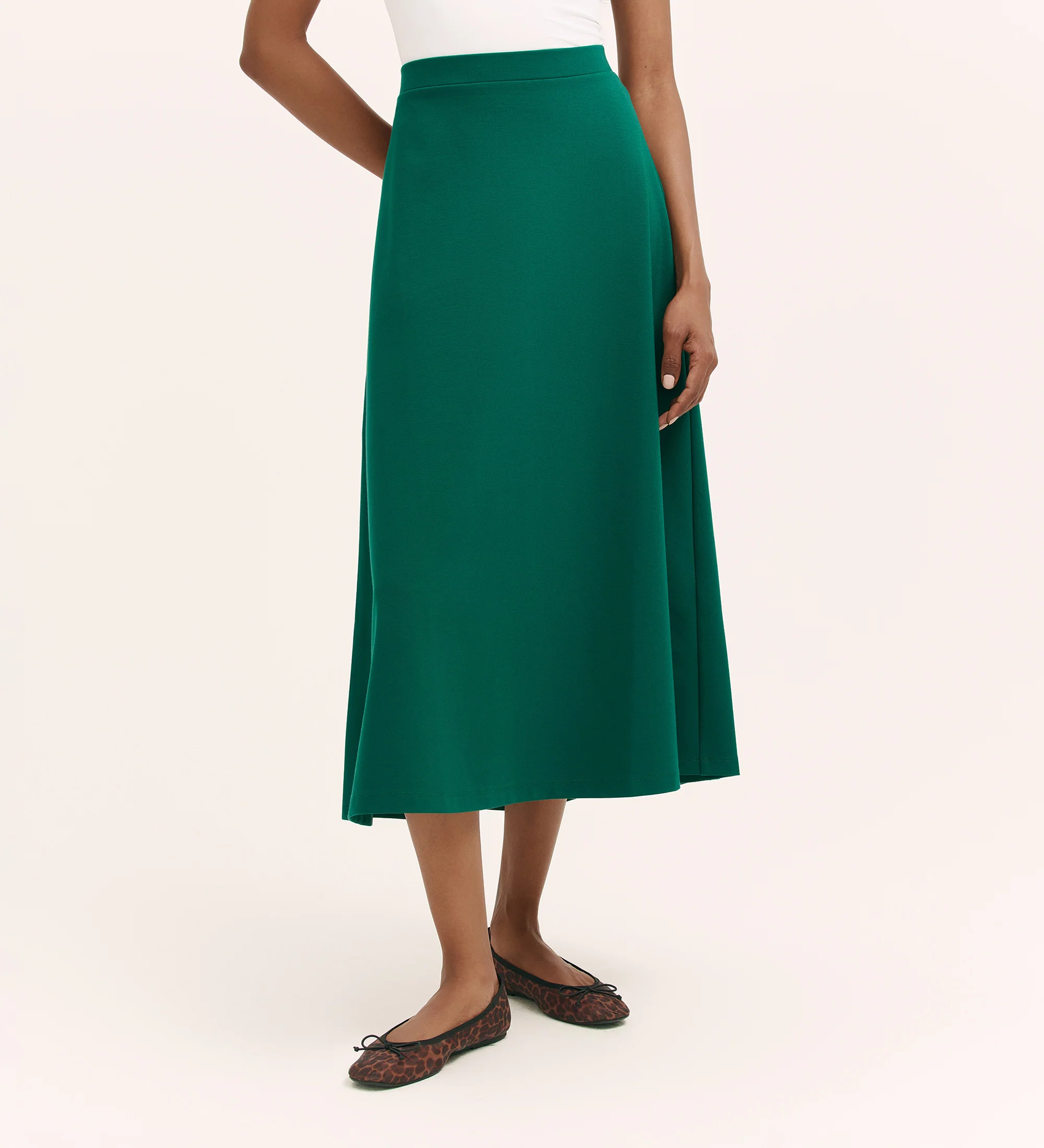 Ruth Bottle Green Ponte Jersey Midi Skirt - Image 2