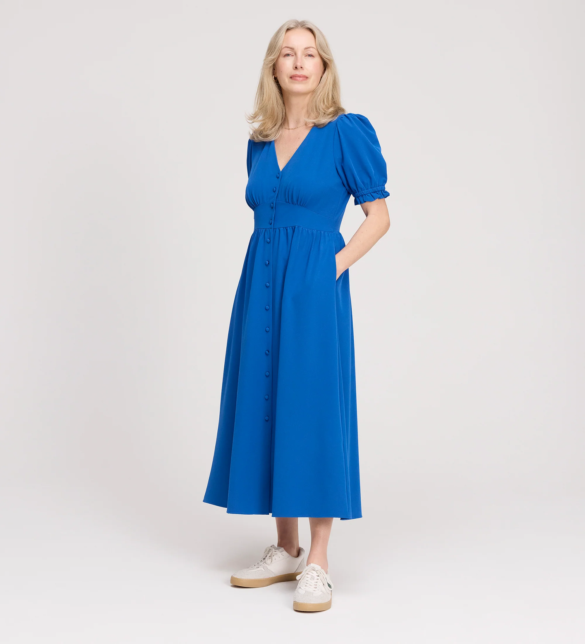 Samantha Cobalt Button Through Midi Dress - Image 3