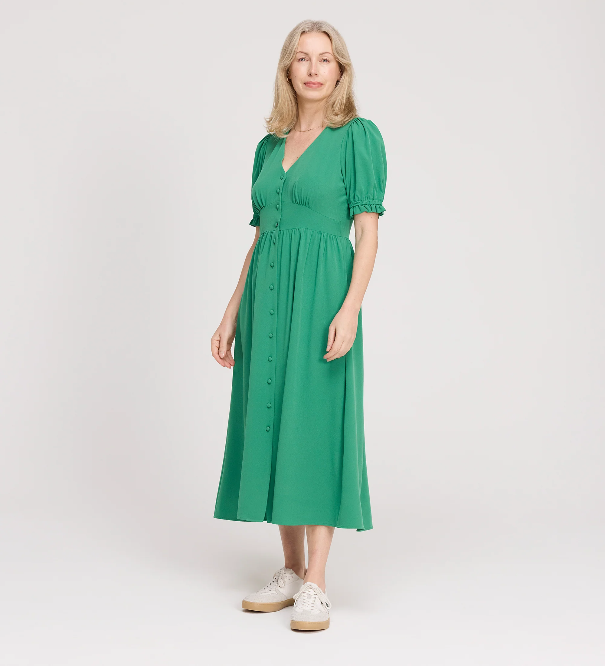 Samantha Green Button Through Midi Dress - Image 3