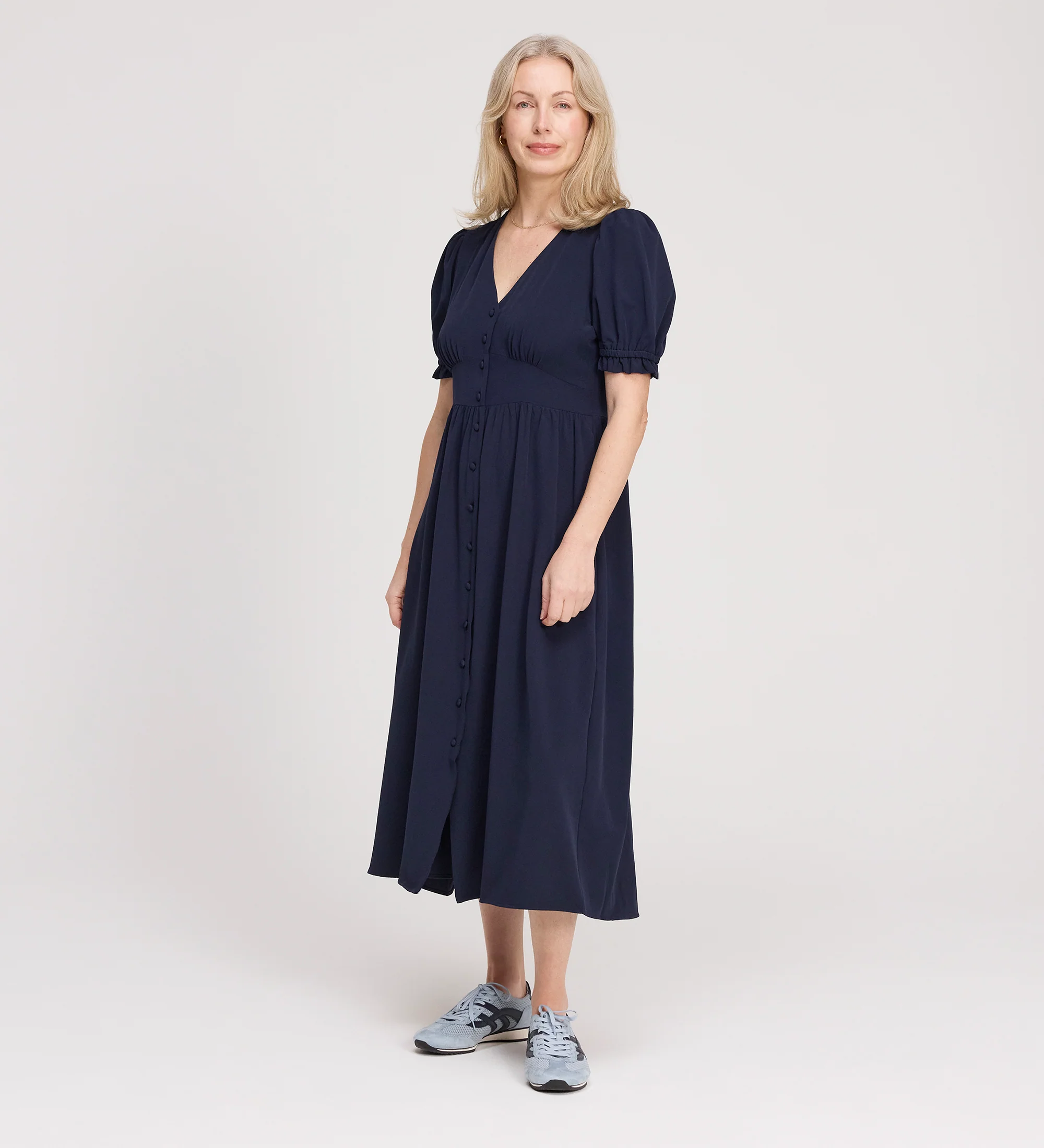 Samantha Navy Button Through Midi Dress - Image 4
