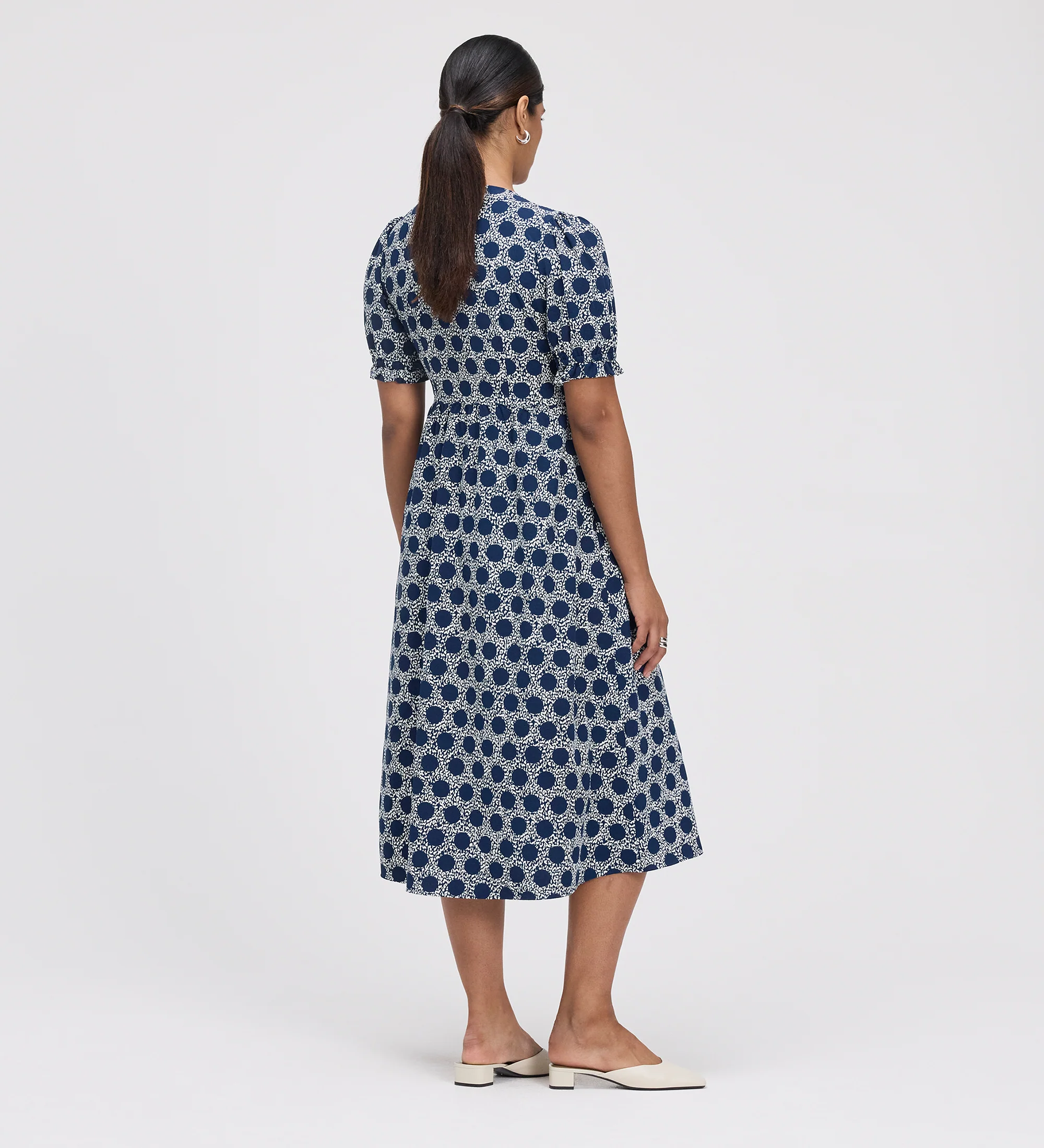 Samantha Navy Polka Dot Button Through Midi Dress - Image 5