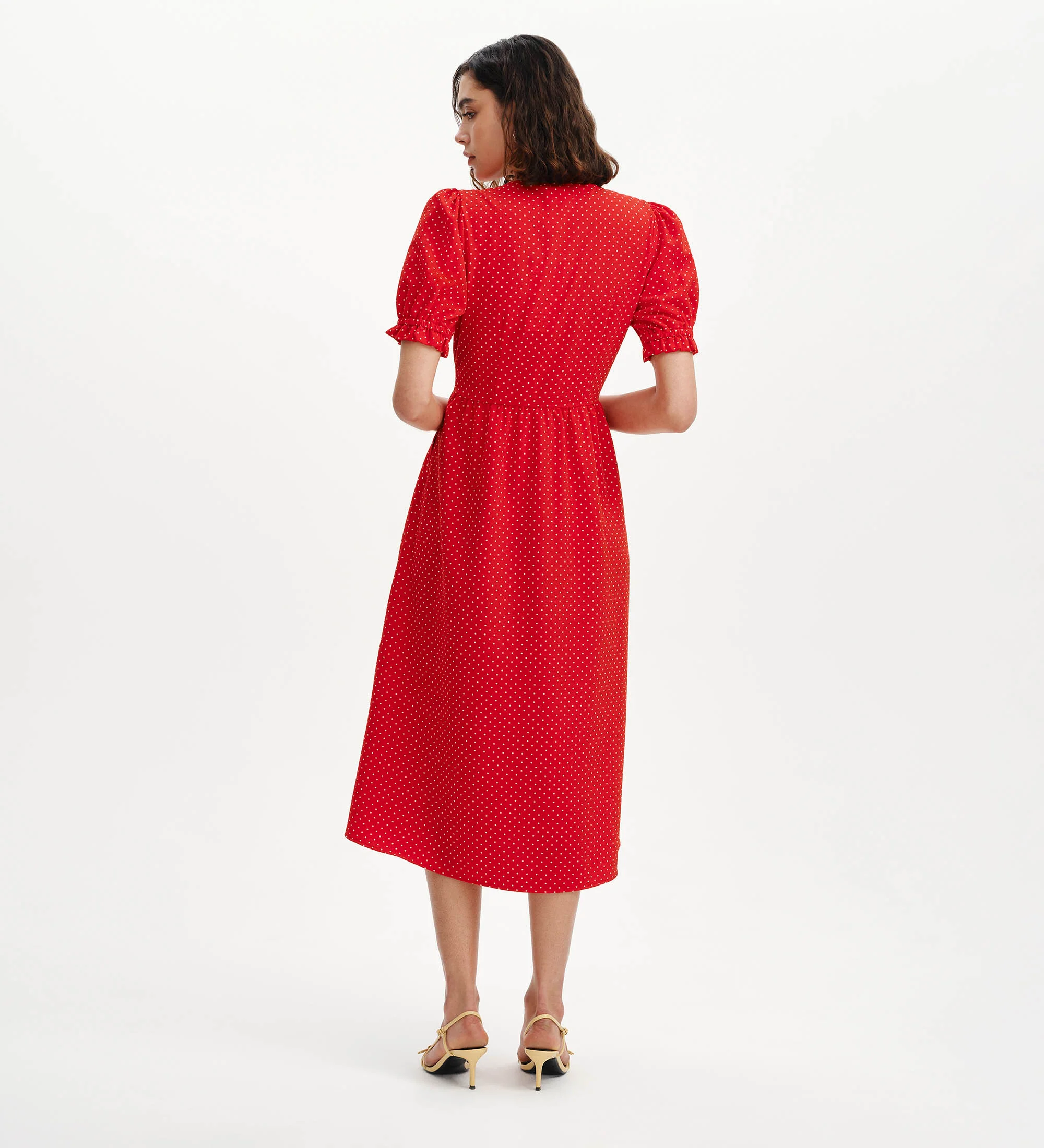 Samantha Red Polka Dot Button Through Midi Dress - Image 6