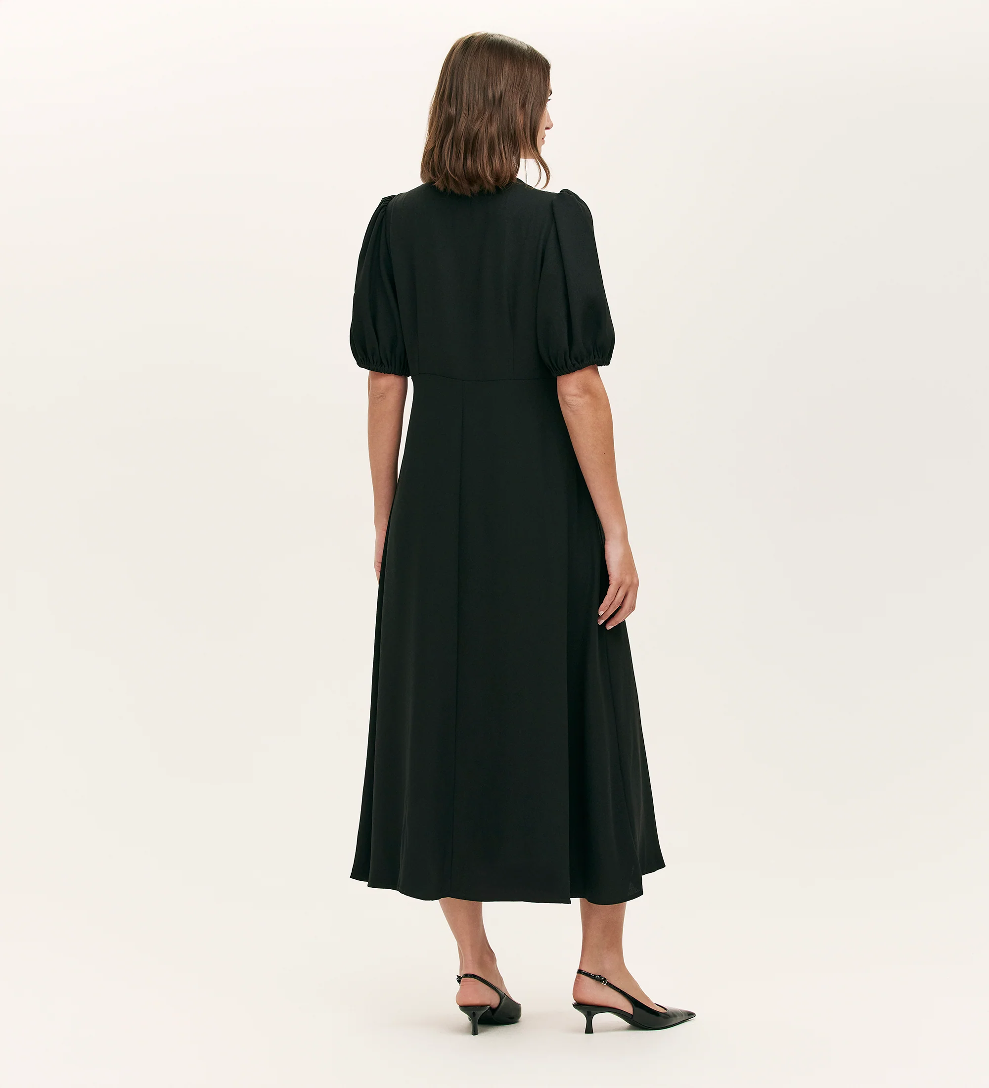 Sarah Black Crepe Button Through Midi Tea Dress - Image 5